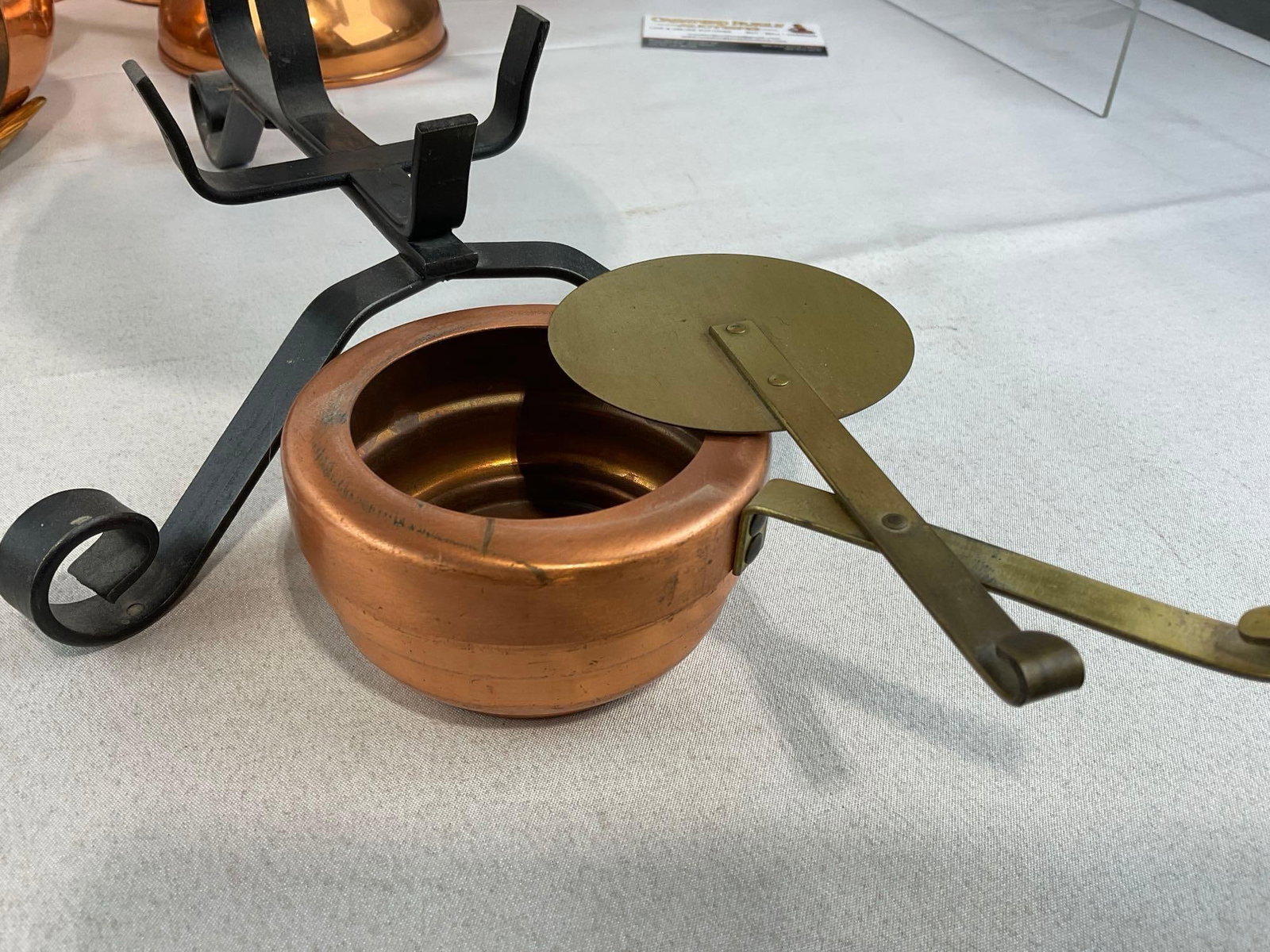 Copper Craft Tea Service Set, Tray, sugar & cream, 2 sm pots, 2 Candle Holders, 2 Ladles, chocolate - 7