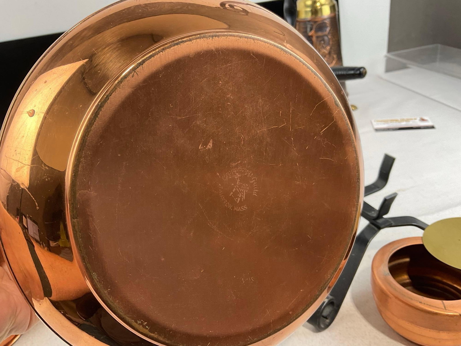 Copper Craft Tea Service Set, Tray, sugar & cream, 2 sm pots, 2 Candle Holders, 2 Ladles, chocolate - 8