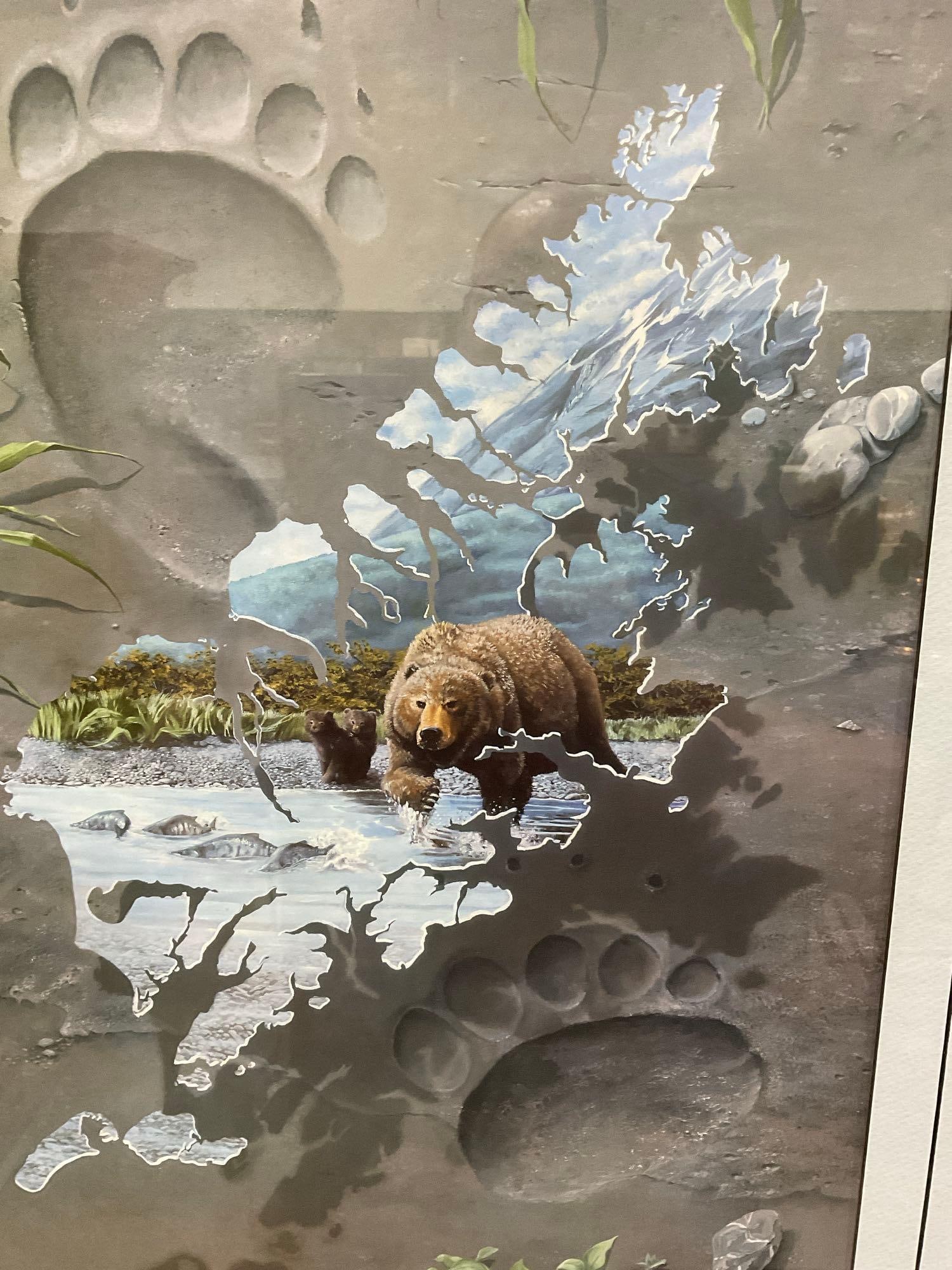 Framed Signed Lithograph by Bruce W. Nelson, w/Alaskan Bear 1994 1 oz .999 Fine Silver Coin - 4