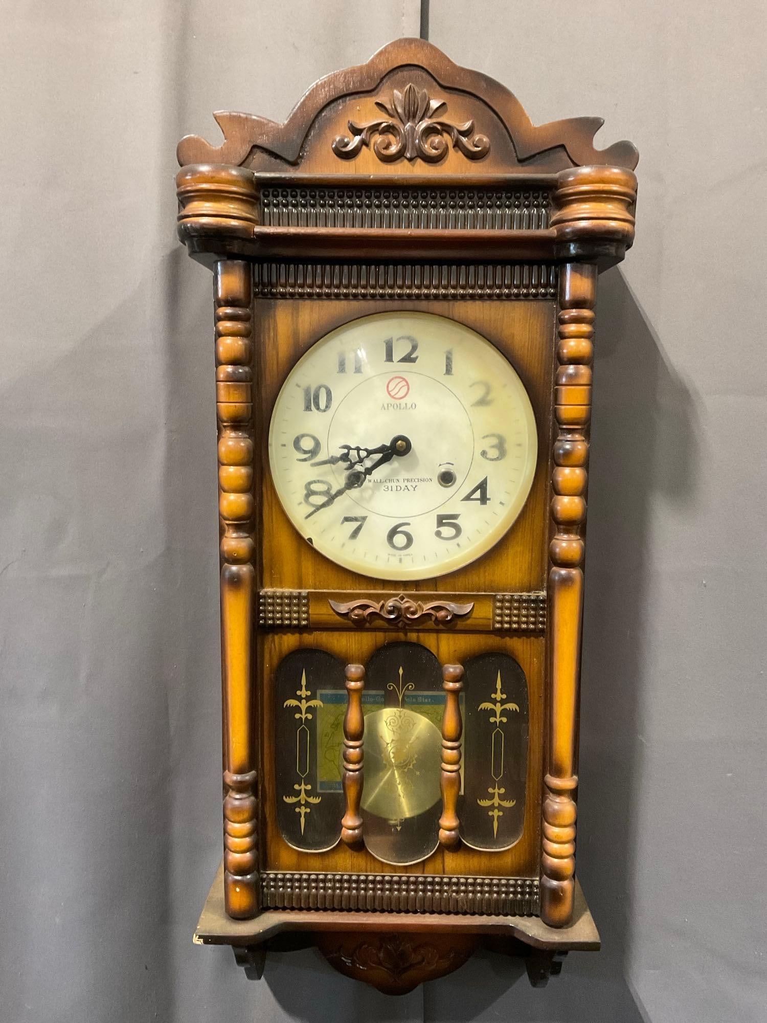 Apollo Wall-Chun Precision 31-Day Wall Clock, Time Strike Pendulum Clock, 31x13x7 inches (1 of 5)