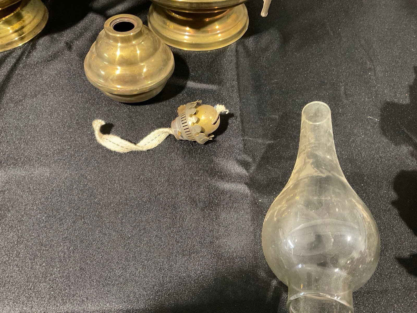 Pair of Brass & Glass Lanterns, Oil hurricane style burners inside - 5