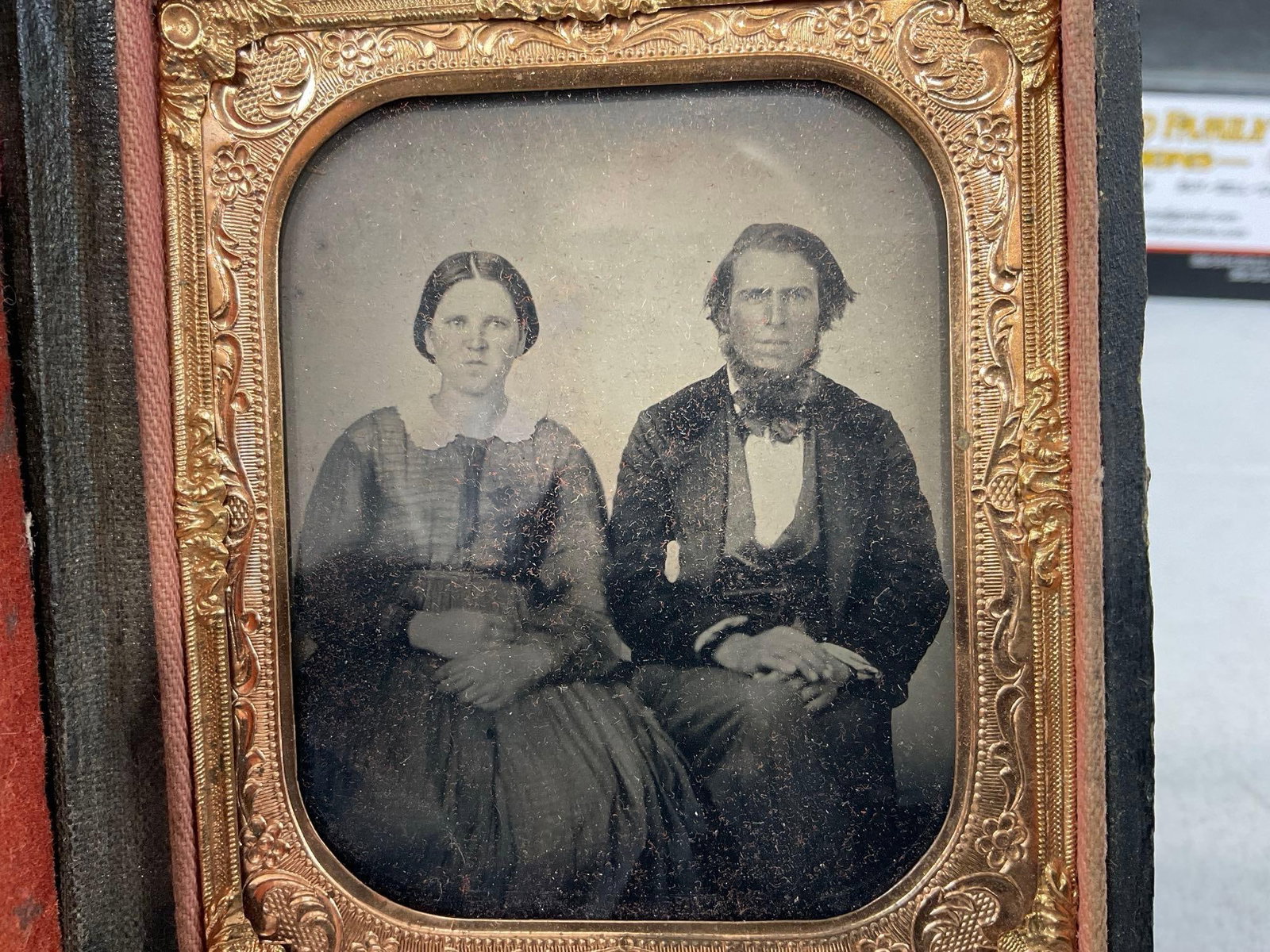 Pair of Antique Mid 19th Century Daguerrotype Pictures, Leather cases w/Velvet lining, 2 Couples - 3