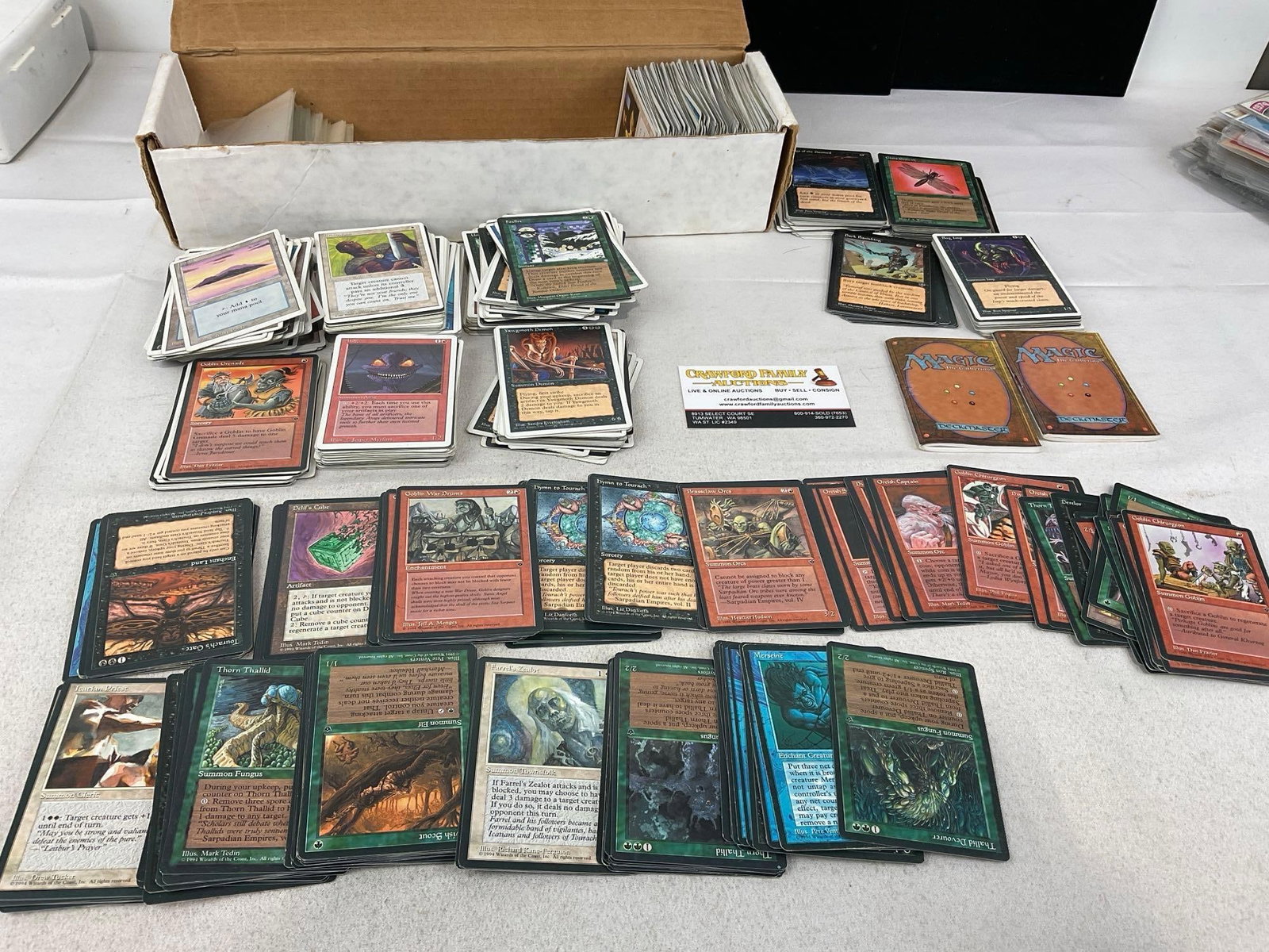 Collection of 500+ Magic the Gathering Cards, decent amount of 1994 black border cards: The whole box of cards looks to be from before 1998 or so. Large number are marked 1994, 95, & 96. Appears to be in good shape. The piece measures approx inches. See pics. E-5940