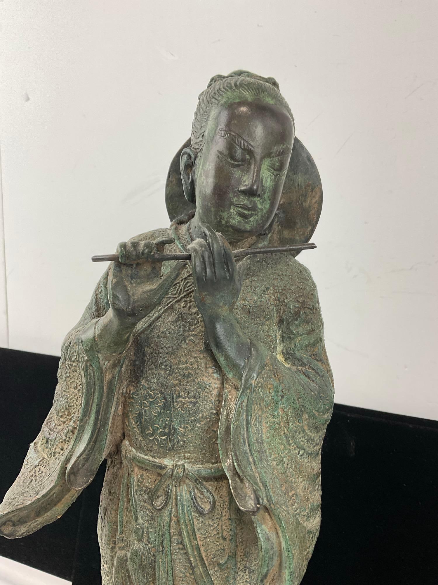 Vintage Chinese Cast Bronze Statue, Man Standing on a Turtle, 17h x 8w x 7d inches - 2