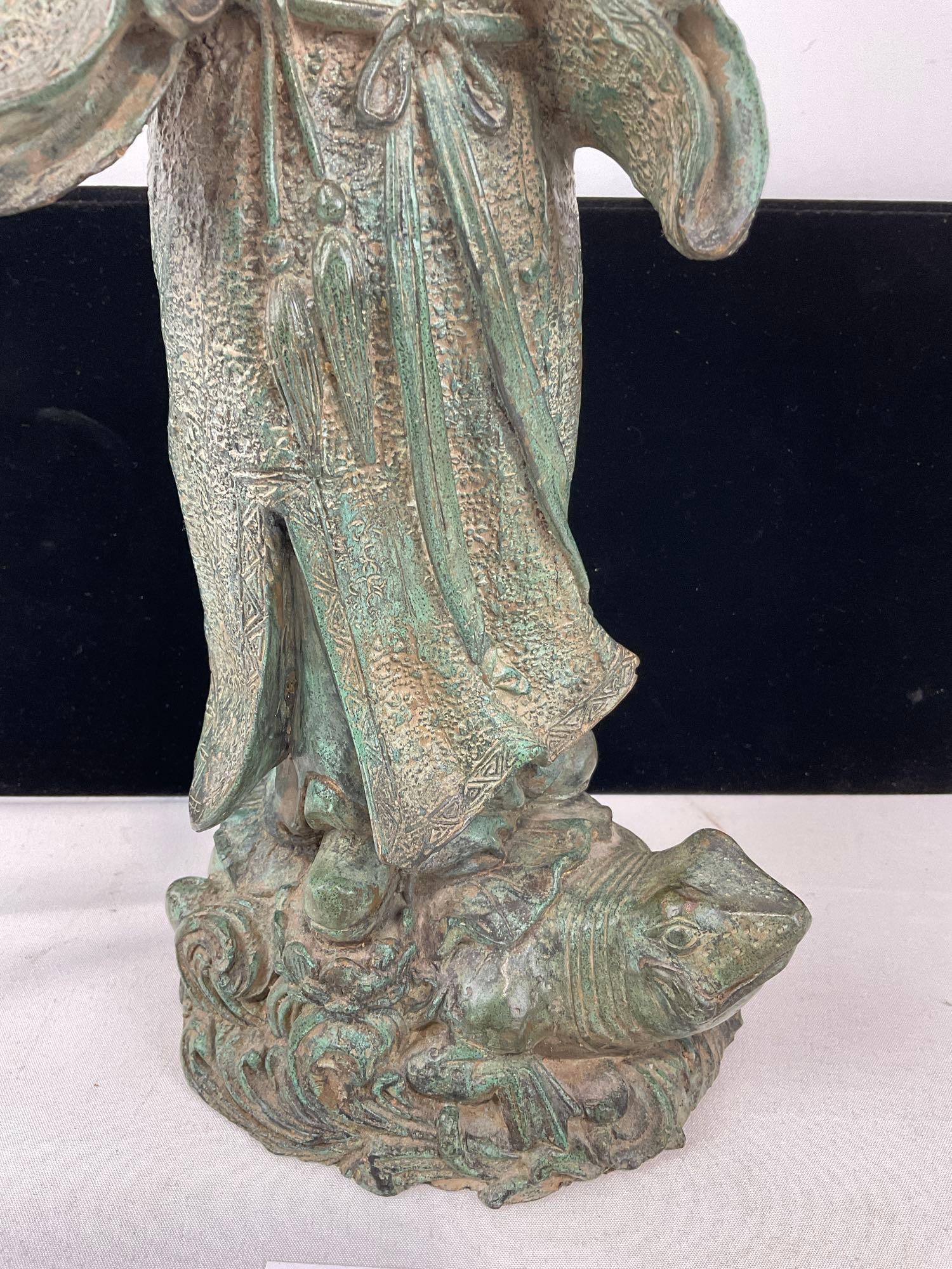 Vintage Chinese Cast Bronze Statue, Man Standing on a Turtle, 17h x 8w x 7d inches - 3