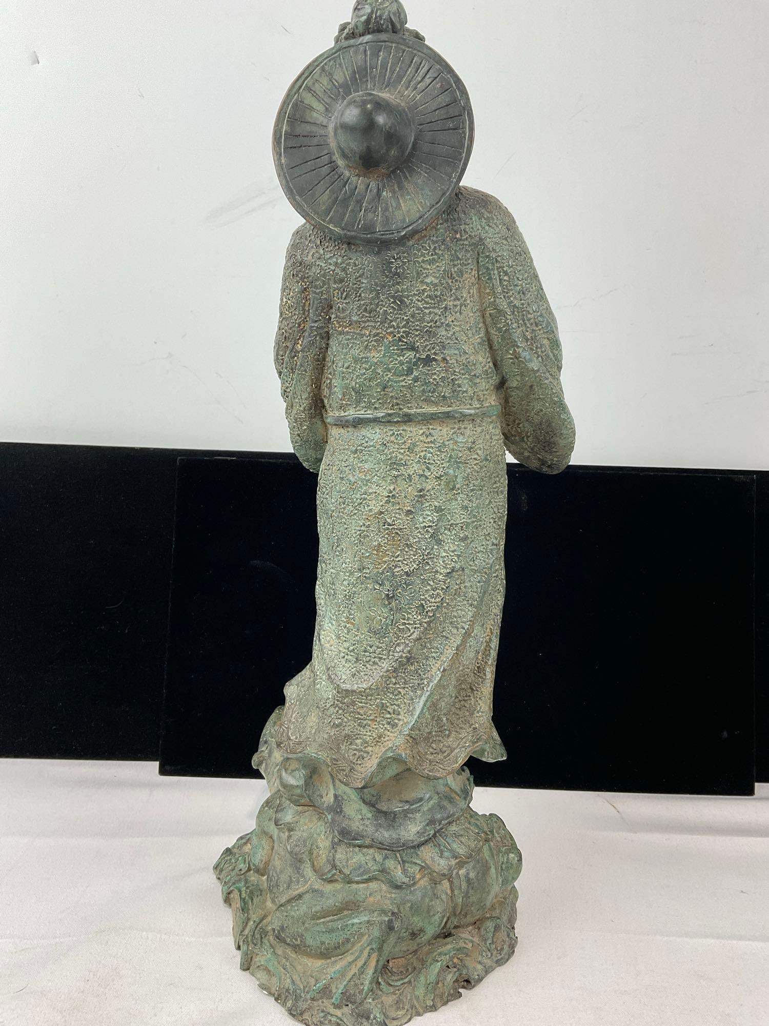 Vintage Chinese Cast Bronze Statue, Man Standing on a Turtle, 17h x 8w x 7d inches - 5