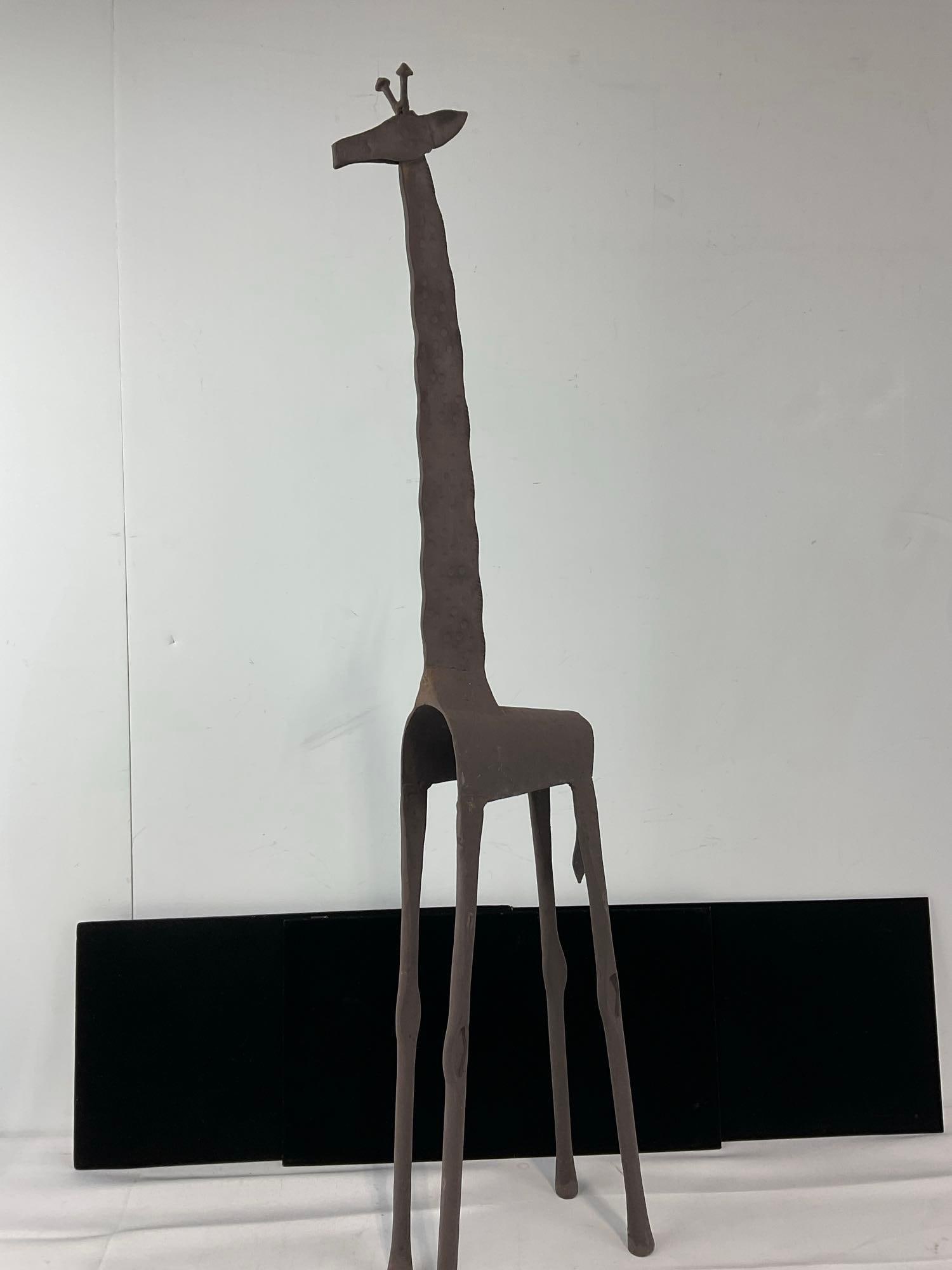 Tall & Thin Wrought Iron Charming Giraffe Figure, 31h x 8w x 4d inches - 4