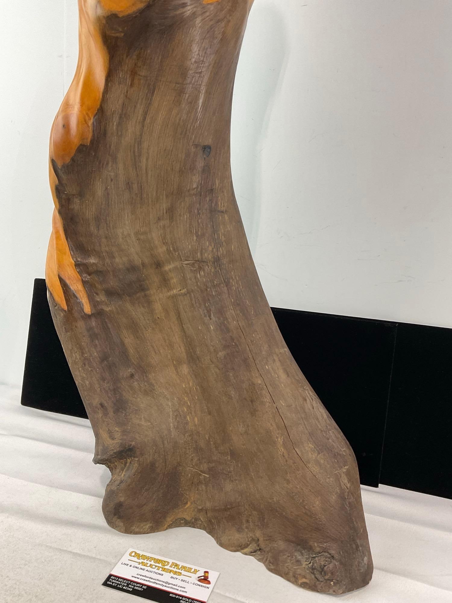 Handcarved Mother Mary & Jesus Statue, Polished Wood w/natural finish on the rest, driftwood slab - 3