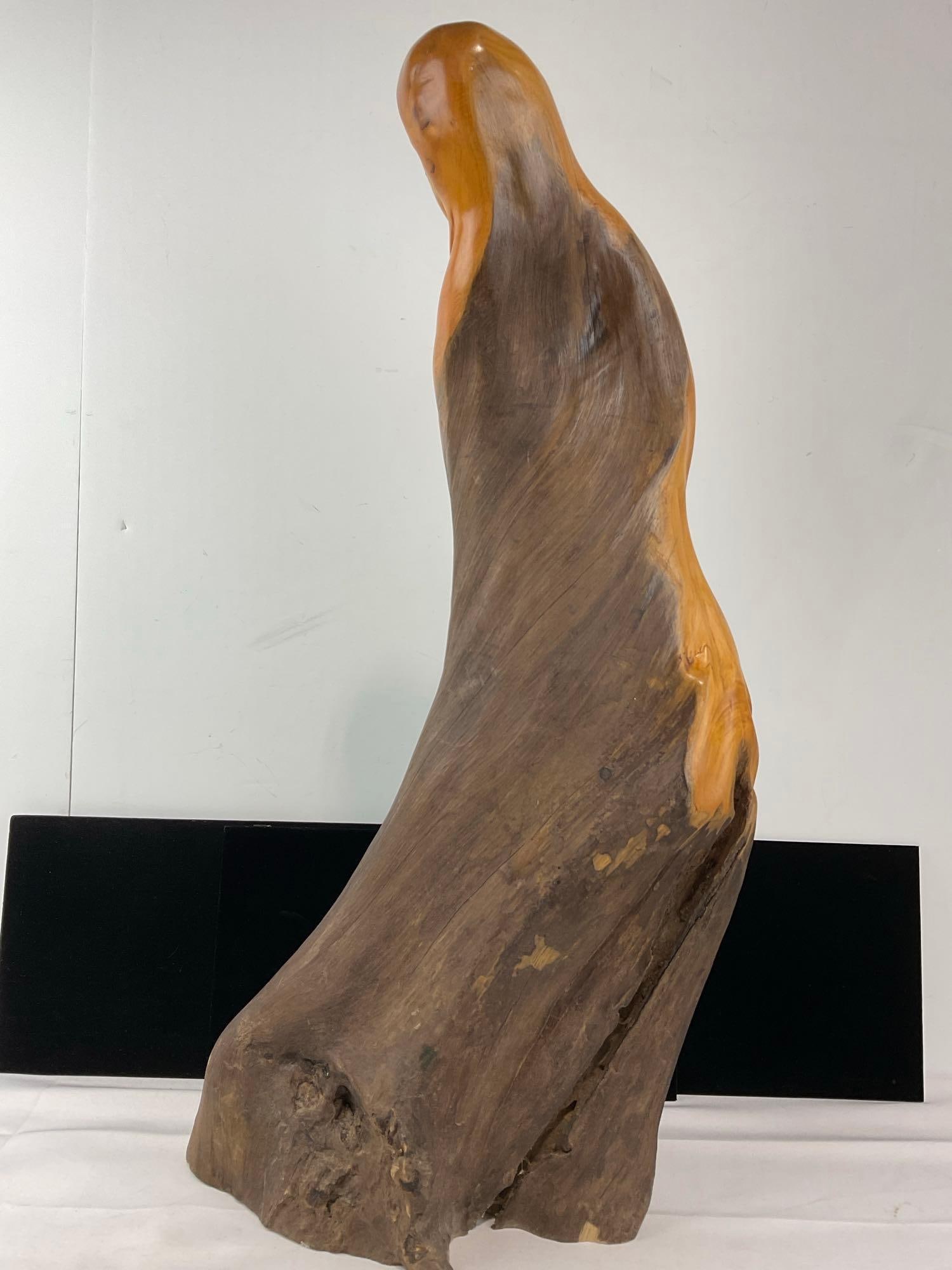 Handcarved Mother Mary & Jesus Statue, Polished Wood w/natural finish on the rest, driftwood slab - 4