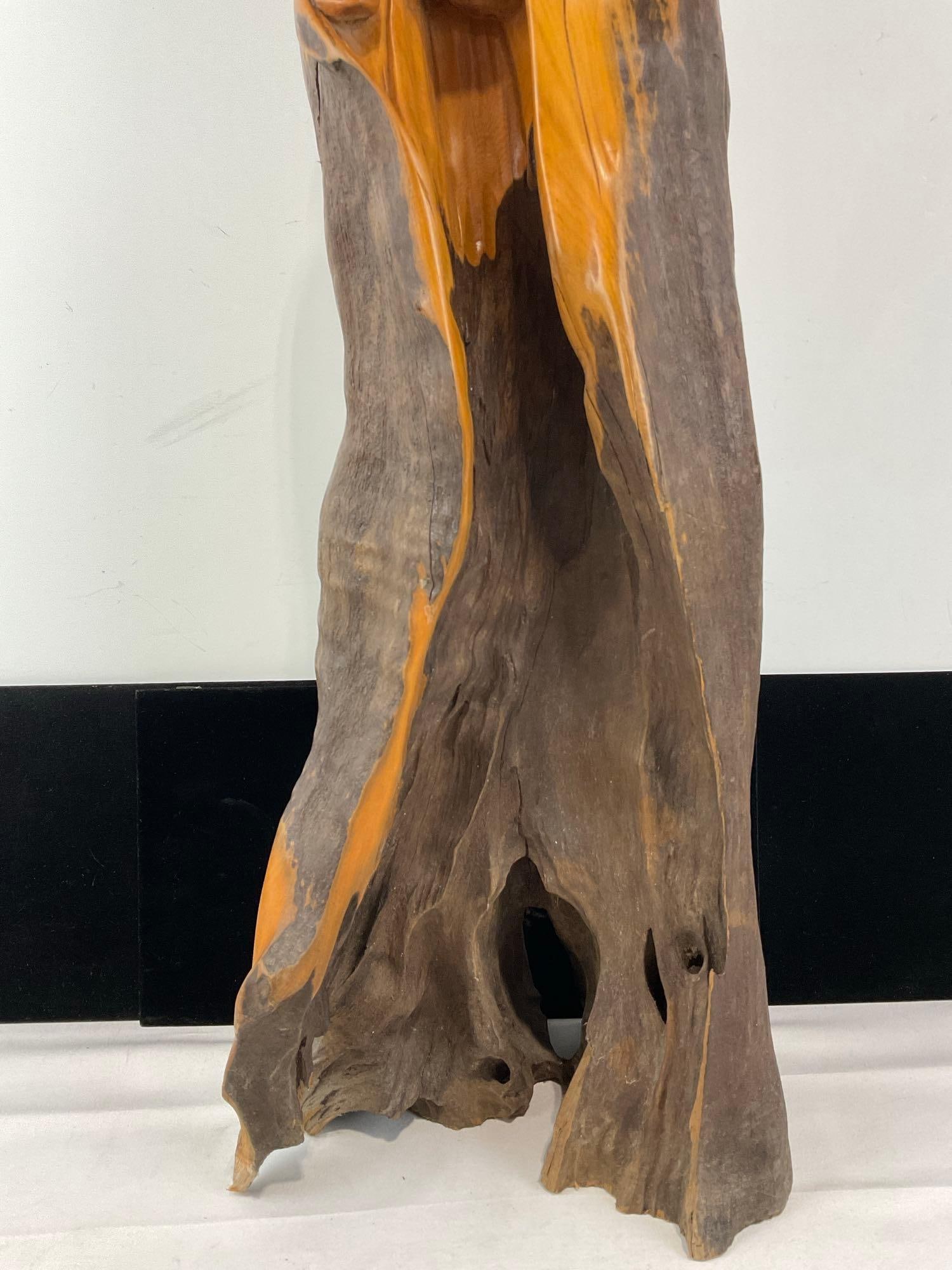 Handcarved Adult Jesus & Lamb Statue, Polished Wood w/natural finish on the rest, driftwood slab - 3