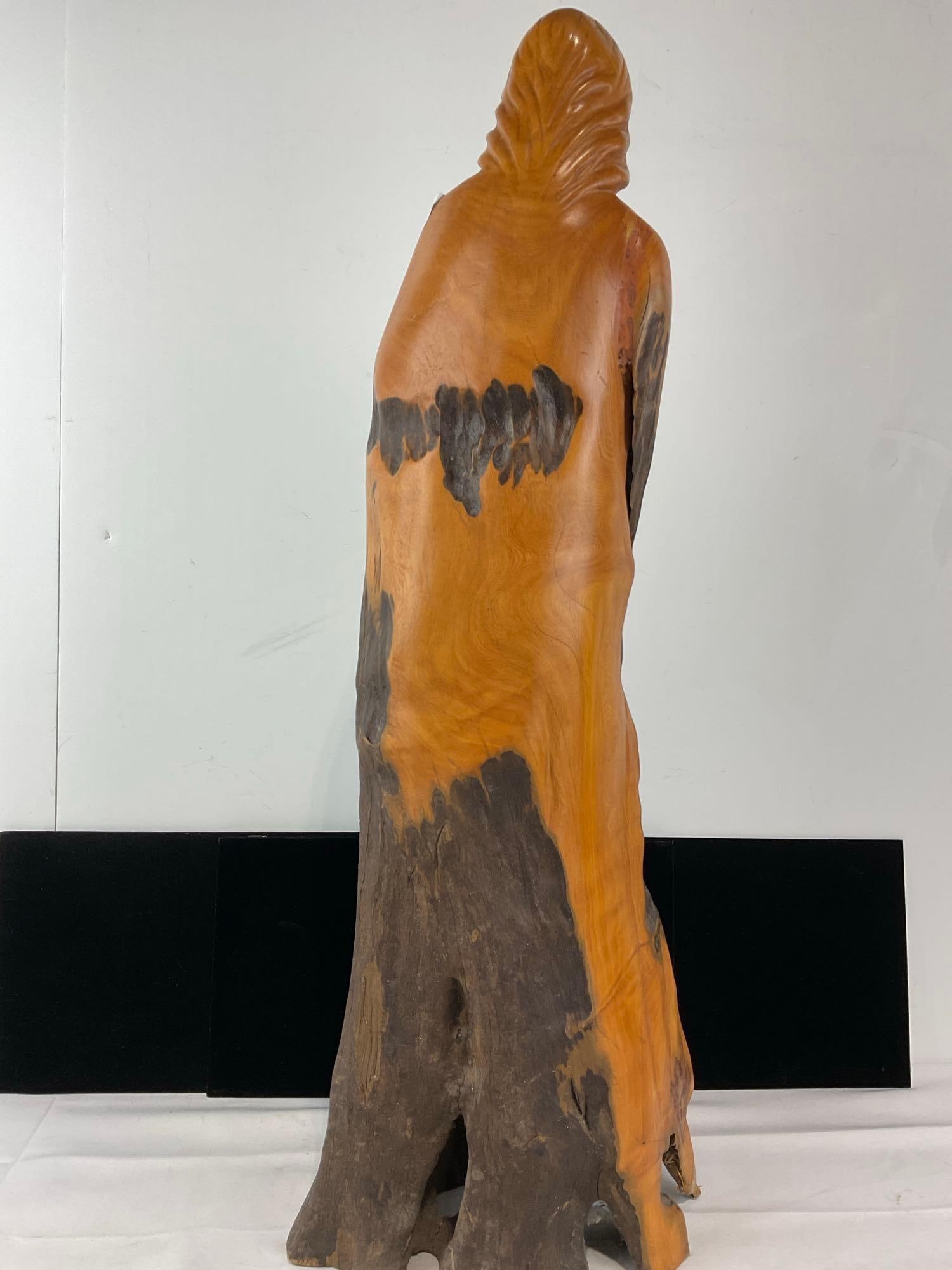 Handcarved Adult Jesus & Lamb Statue, Polished Wood w/natural finish on the rest, driftwood slab - 5