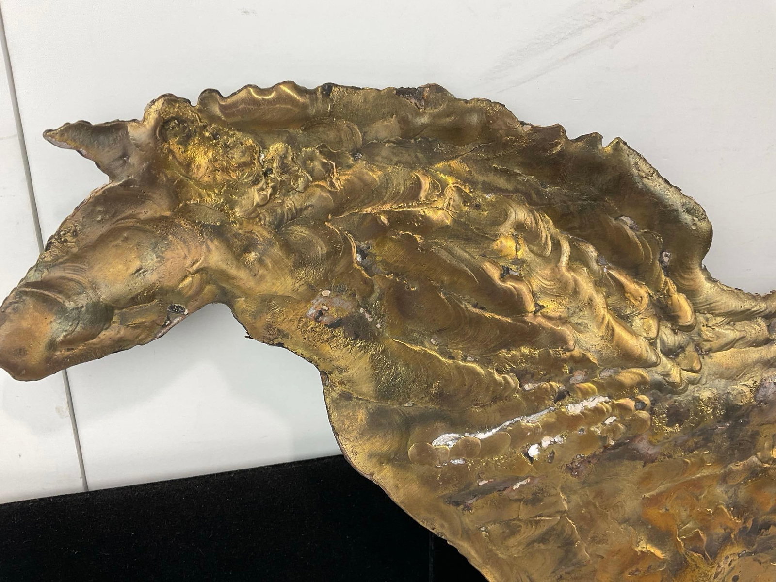 Hammered Bronze Horse , Brutalist abstract Wall Art, Short Legs, 15x26 inches - 2