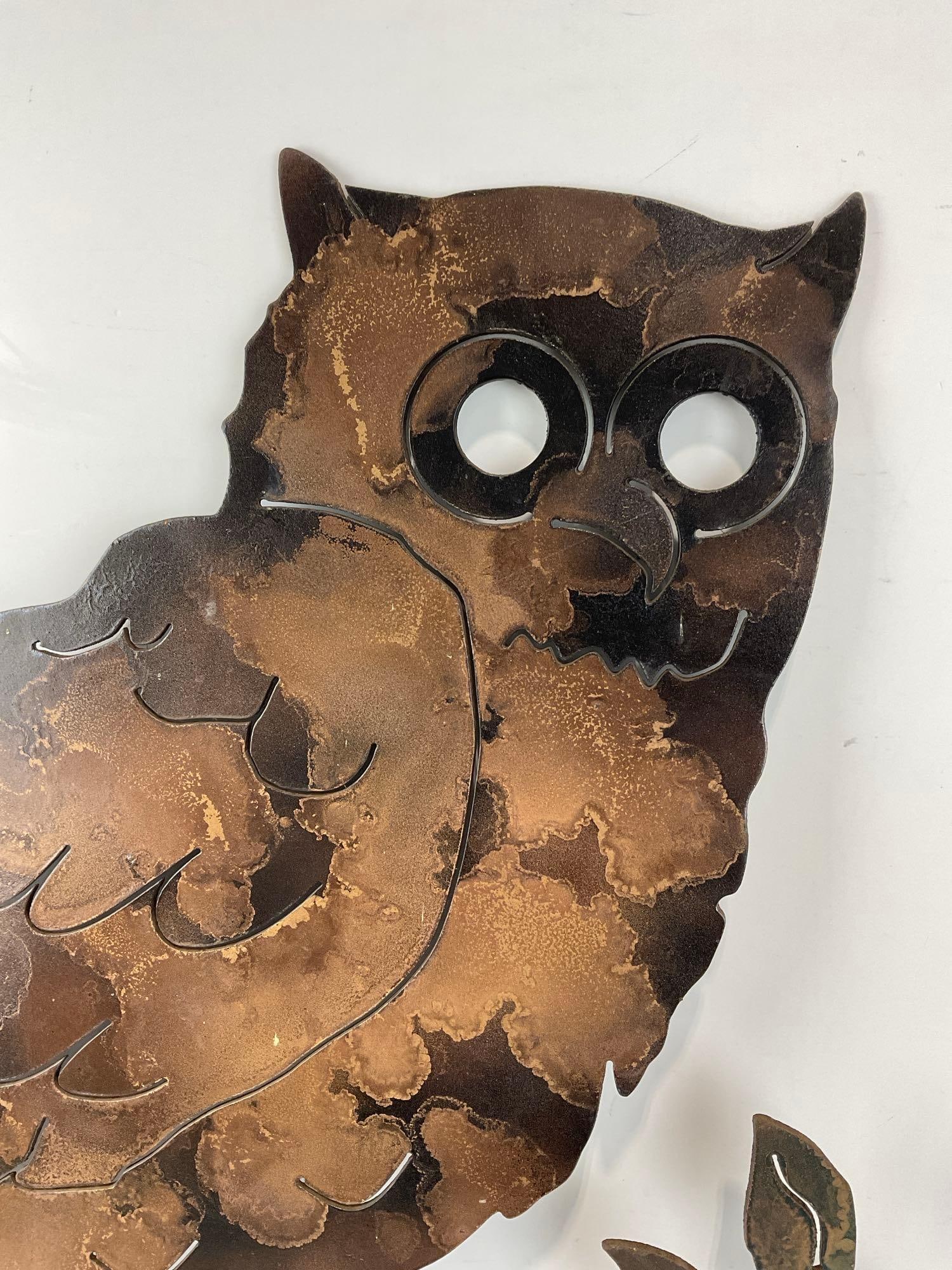 Laser Cut Metal Owl Wall Art piece, patina finish, 29h x 26w x 3d inches - 2