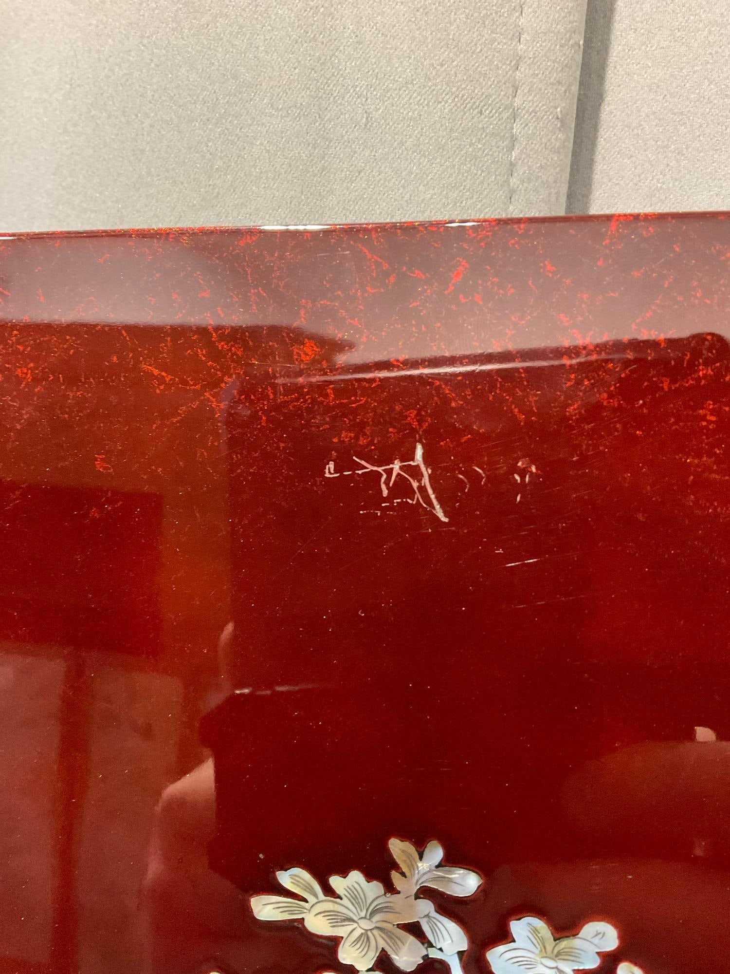 Gorgeous Asian Red Lacquered Board w/Mother of Pearl Motif, 37h x 17w x 2d inches - 3