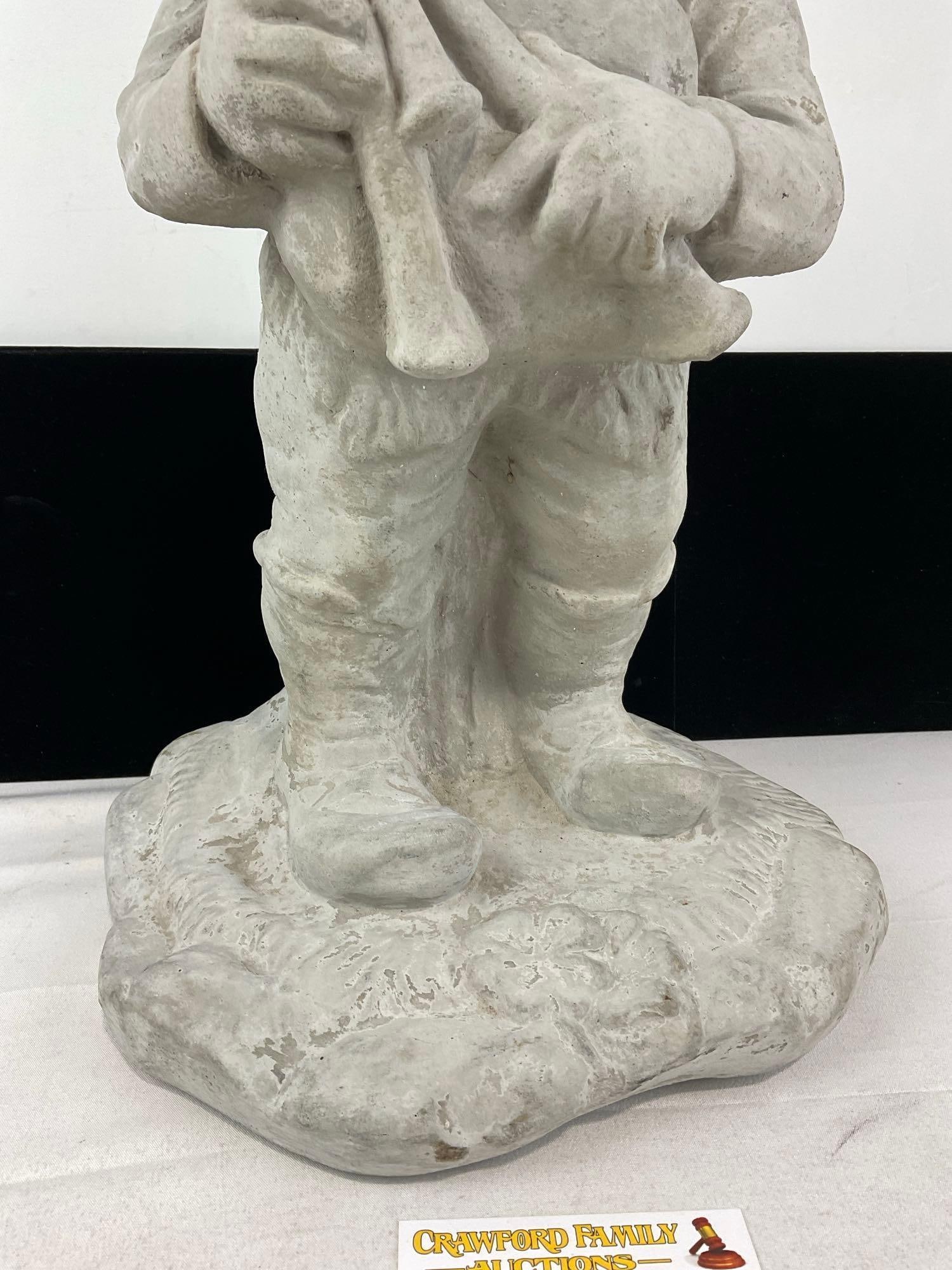 Solid Cast Cement Gnome Figure, Playing Bagpipes, fairly heavy, 22x11x9 inches - 3
