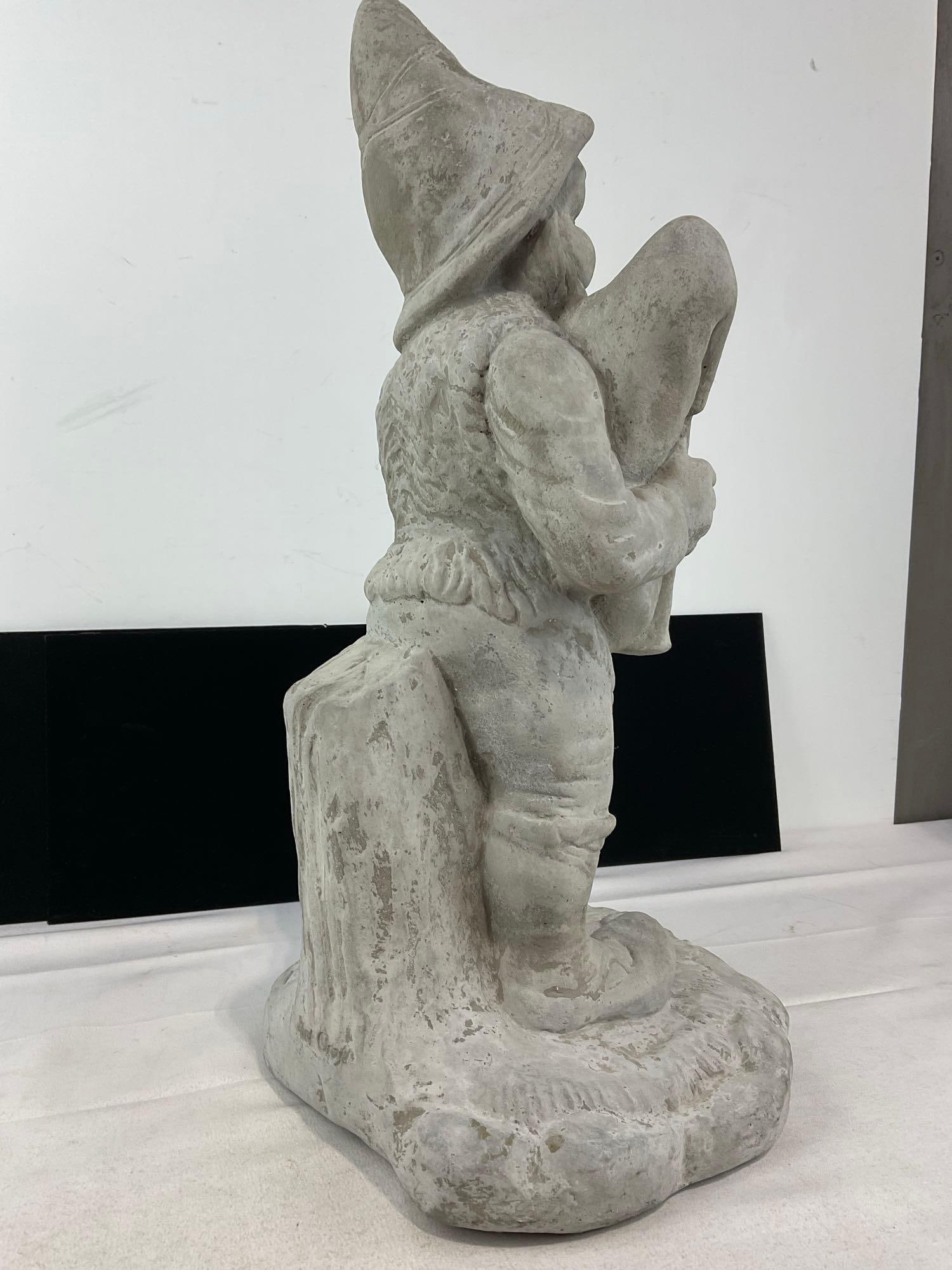 Solid Cast Cement Gnome Figure, Playing Bagpipes, fairly heavy, 22x11x9 inches - 4