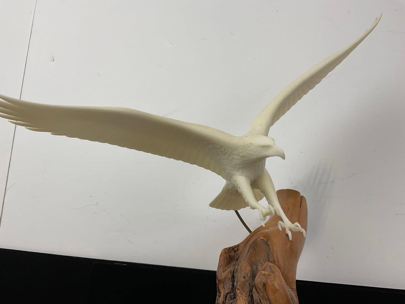 Carved Pellucida Eagle Sculpture on Burlwood Stand, by John Perry, 16x13x7 inches - 3