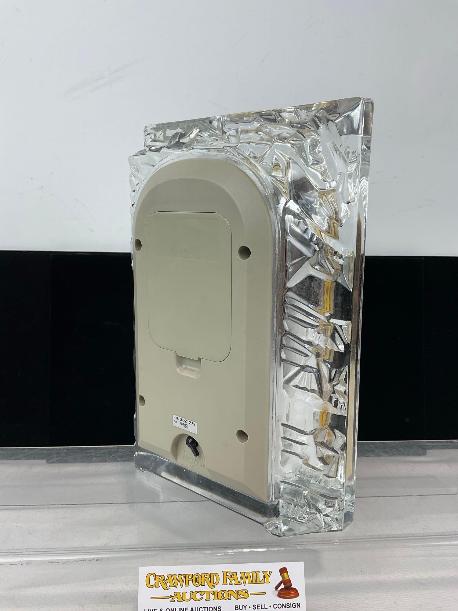 Lovely Seiko Mantel Clock, Large Chunk of Crystal w/Brass Details, battery op, 10x8x4 inches - 3