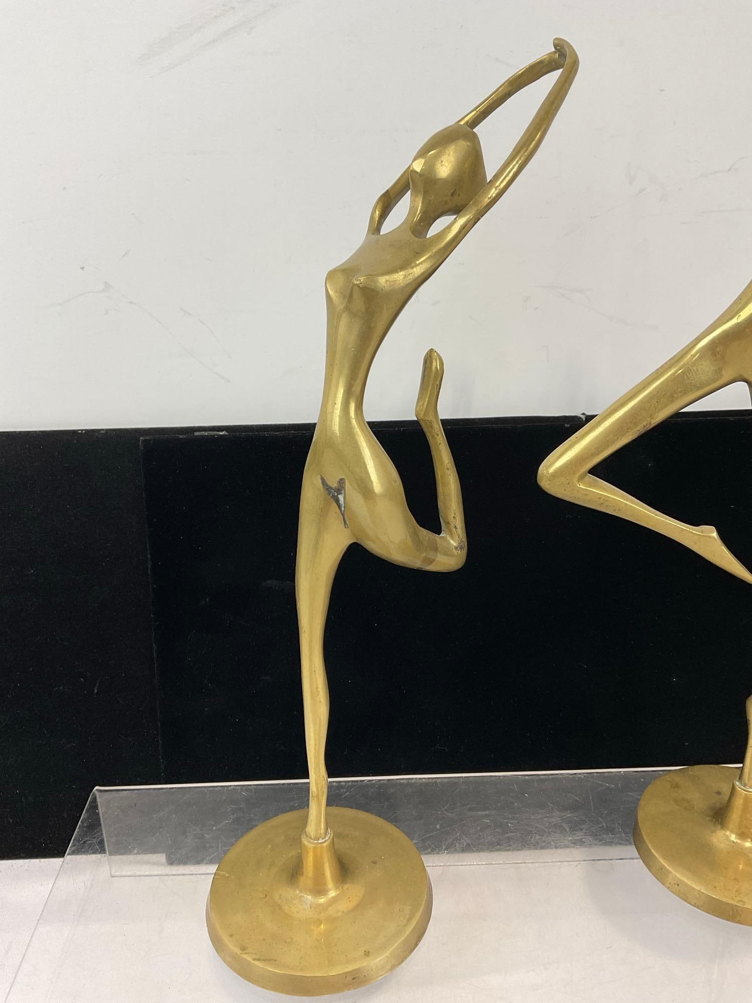 Pair of Mid Century Brass Ballet Statues, Screw bases, Solid Brass, 15 & 11 inches tall - 2