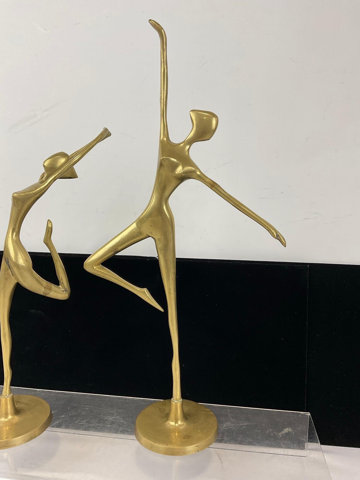 Pair of Mid Century Brass Ballet Statues, Screw bases, Solid Brass, 15 & 11 inches tall - 3