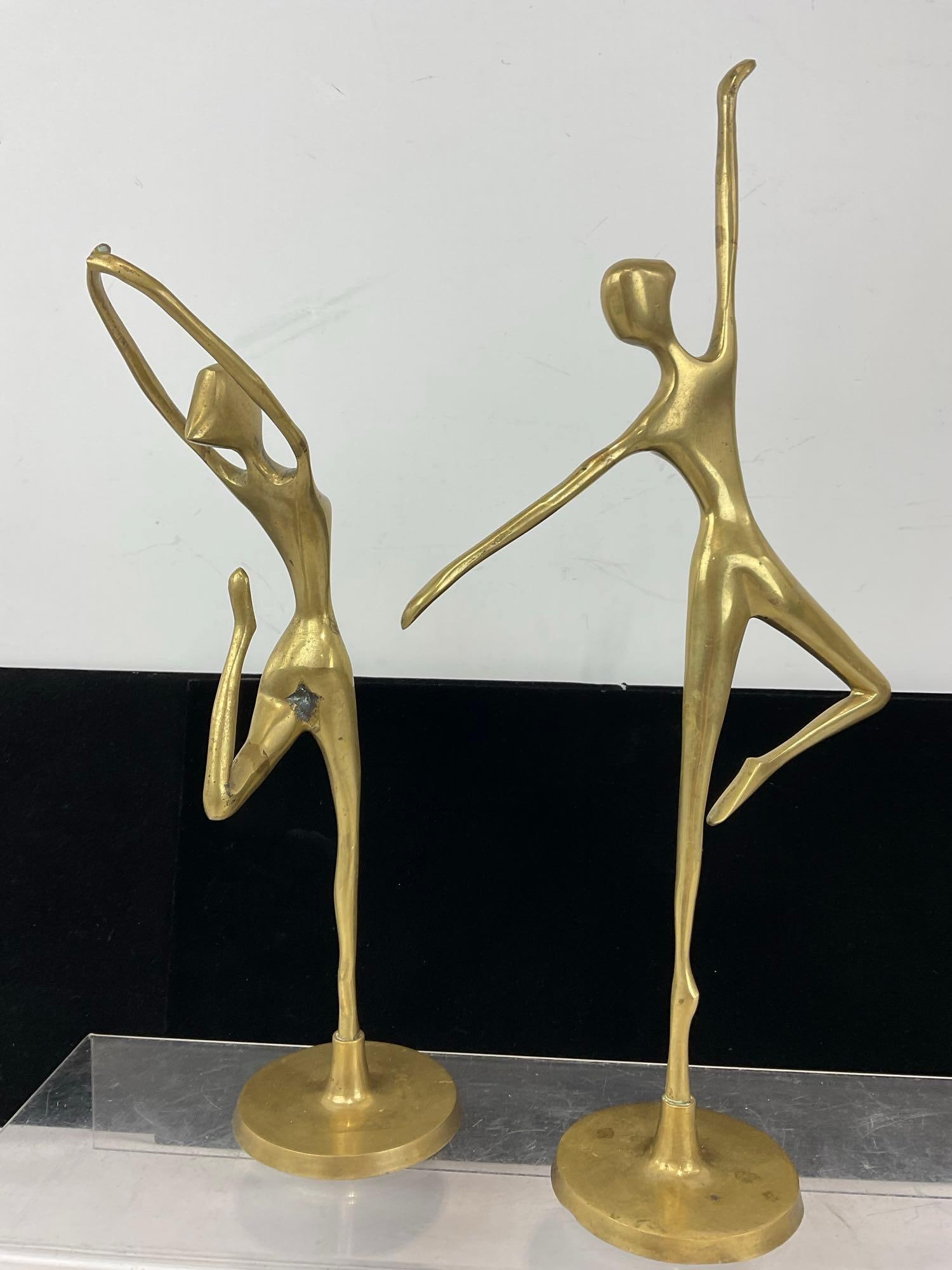Pair of Mid Century Brass Ballet Statues, Screw bases, Solid Brass, 15 & 11 inches tall - 4