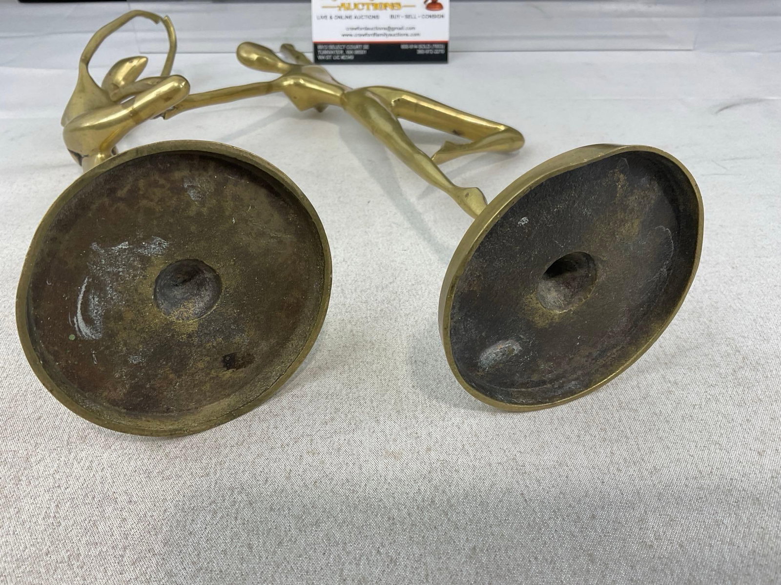 Pair of Mid Century Brass Ballet Statues, Screw bases, Solid Brass, 15 & 11 inches tall - 5