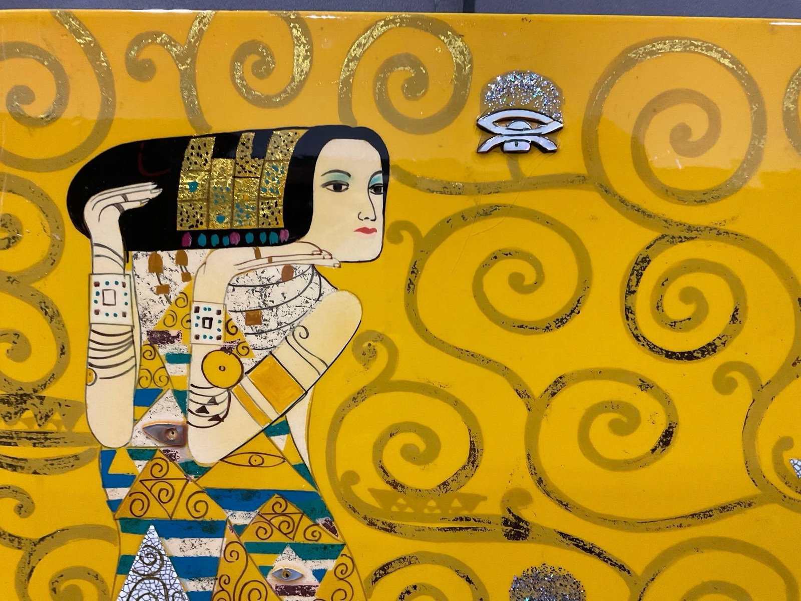 Repro of Expectation by Gustav Klimt, by Hua Phu Nguyen, Lacquer Painting, inlaid MOP, 19x13 inches - 2