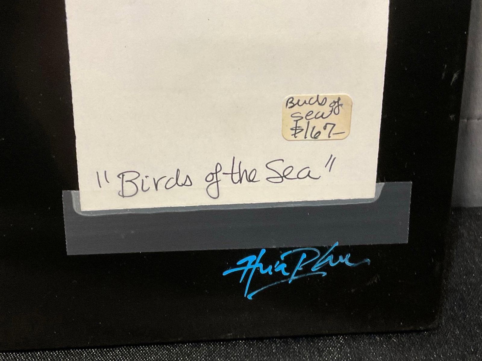 Signed Lacquer Painting titled Birds of the Sea by Hua Phu Nguyen, inlaid MOP 13x13 in - 5