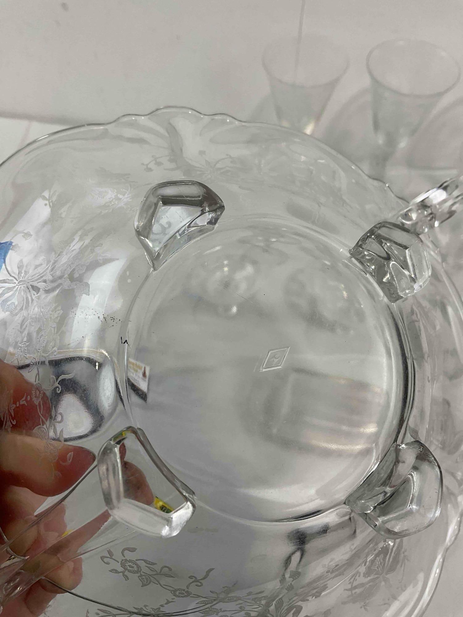 22 pcs Vintage Heisey? Clear Glass Dishes w/ Etched Orchid Flower Detail. Good Condition. See pics. - 7