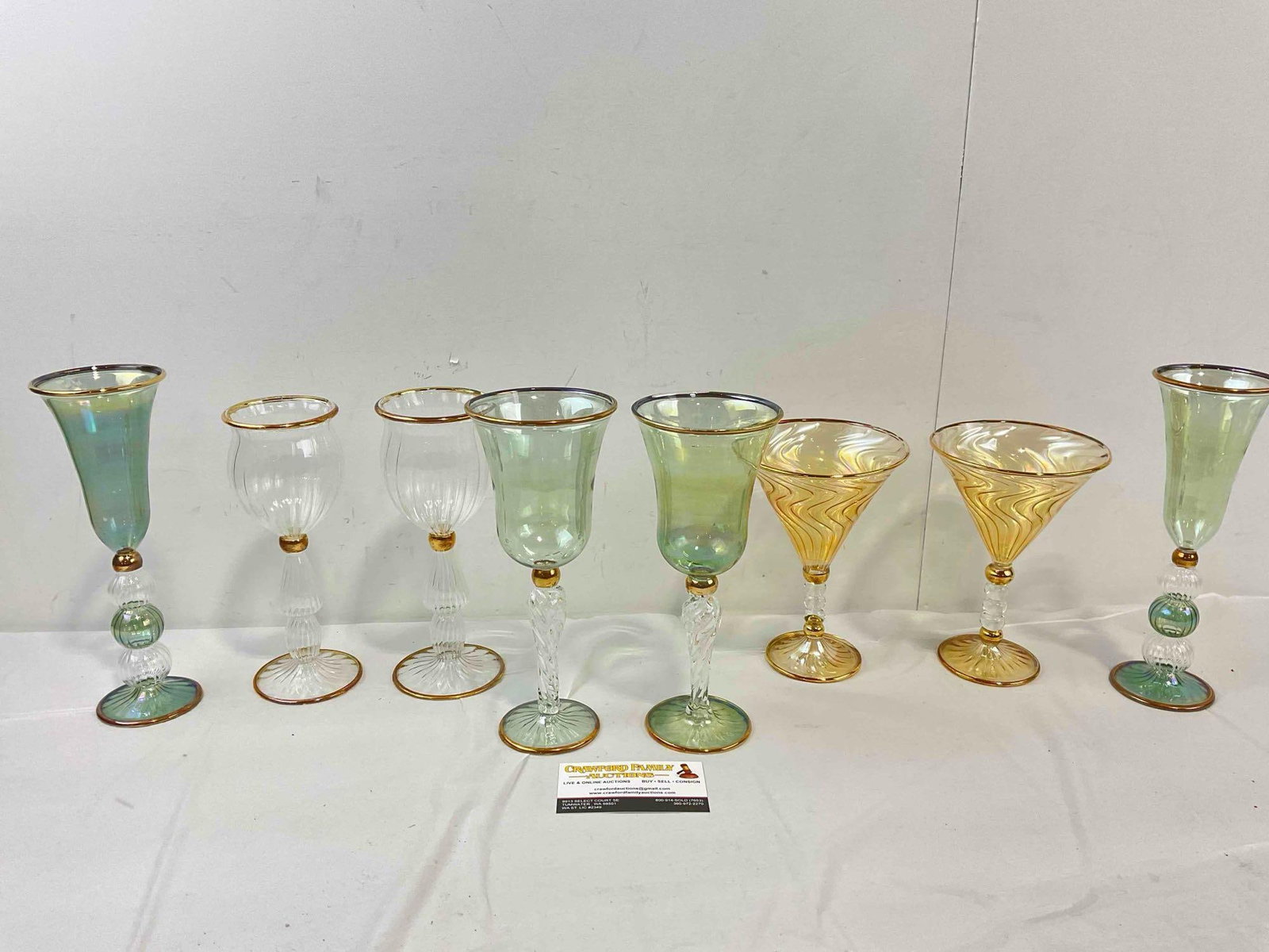 8 pcs Lovely Glass Drinking Goblet Wine Cups in 4 Styles, Green, Clear & Gold Colored. See pics. (1 of 4)