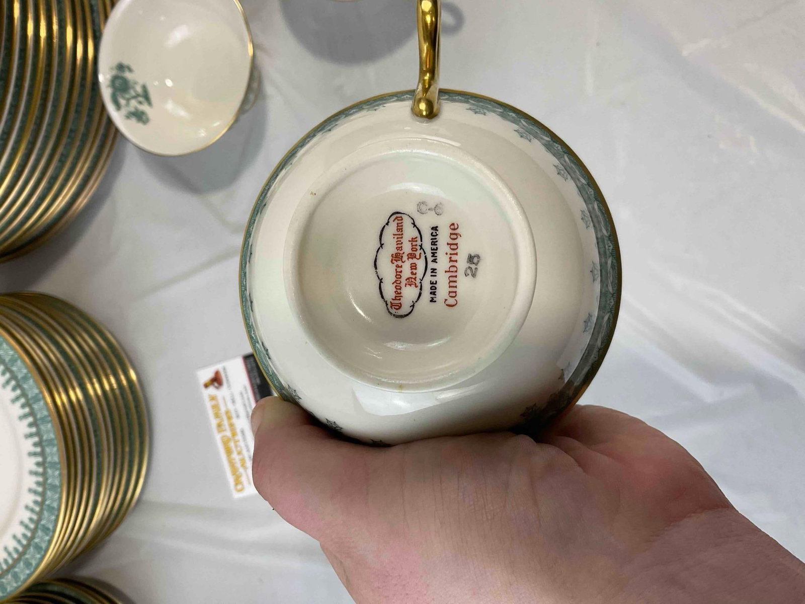 60 pcs Vintage Theodore Haviland Ceramic Dishes in Green & White Cambridge Pattern. See pics. - 6
