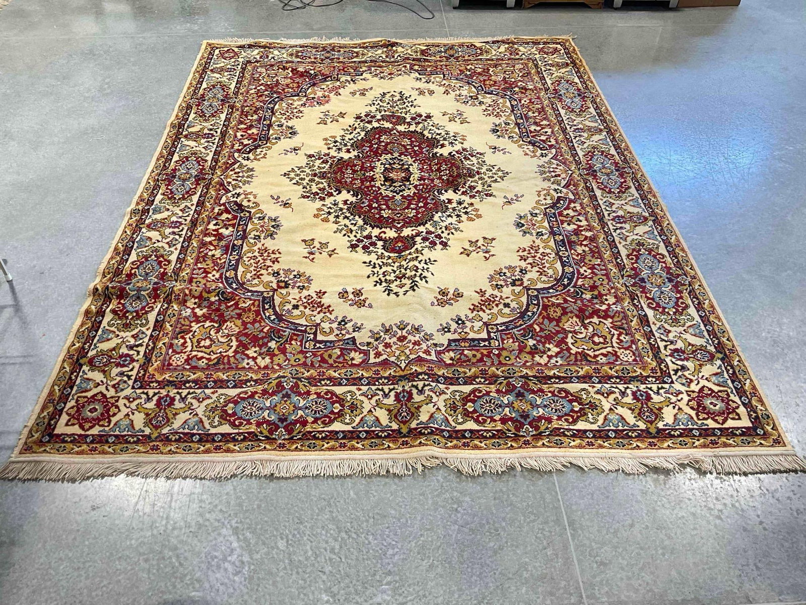 Vintage Persian Style Cream & Red Wool Pile Area Rug. Good Condition. Measures 132" x 95" (1 of 7)
