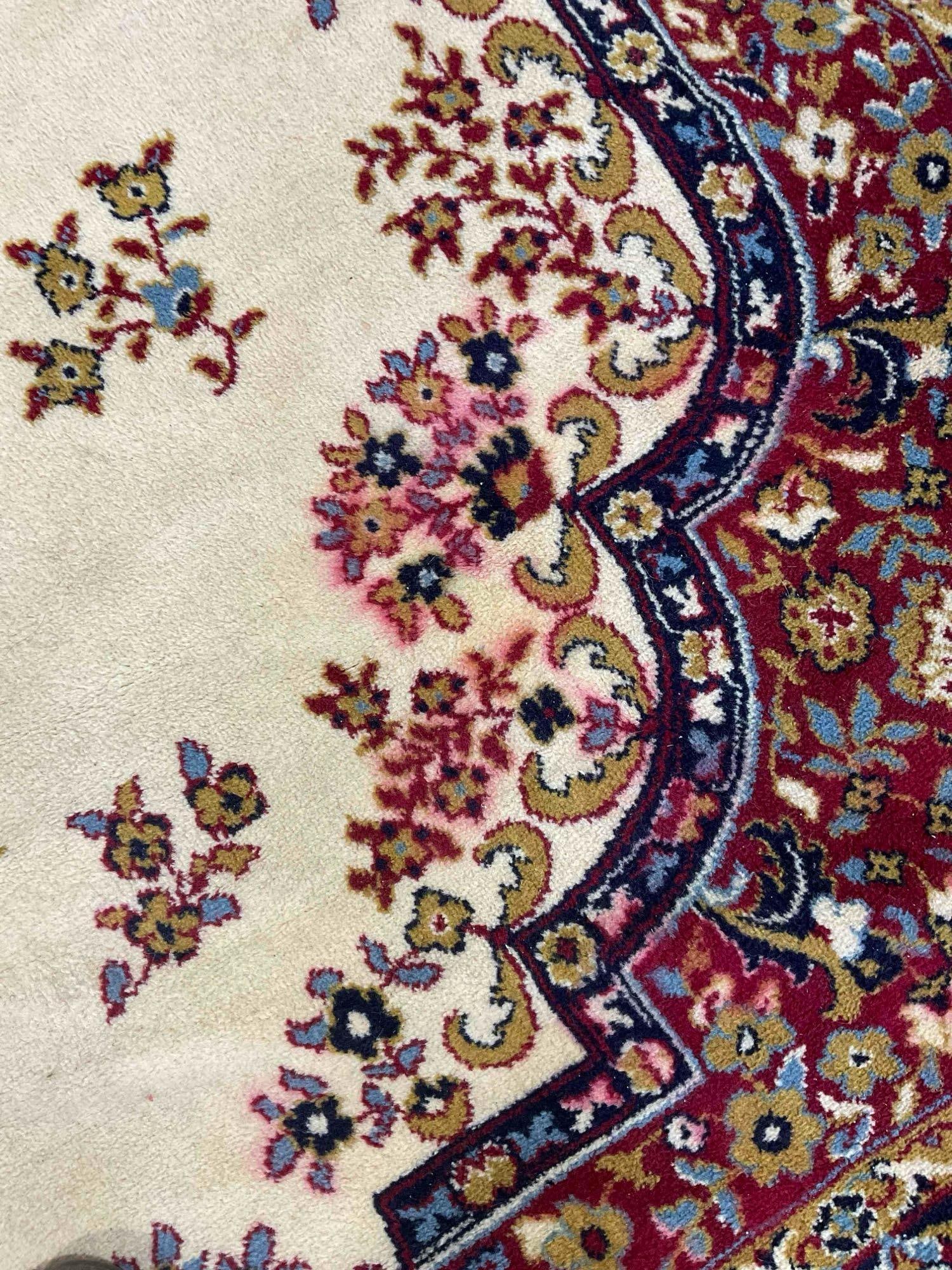 Vintage Persian Style Cream & Red Wool Pile Area Rug. Good Condition. Measures 132" x 95" - 3
