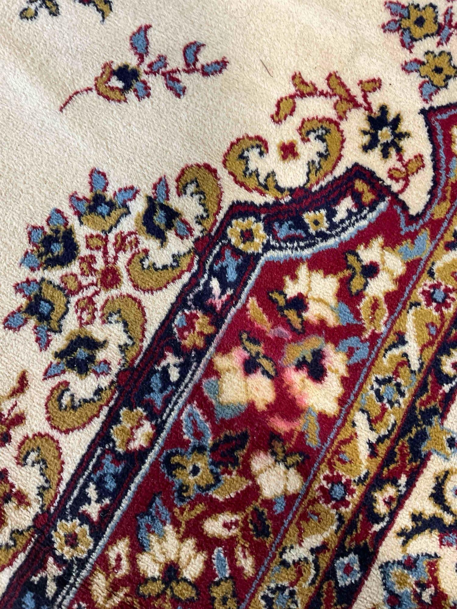 Vintage Persian Style Cream & Red Wool Pile Area Rug. Good Condition. Measures 132" x 95" - 4