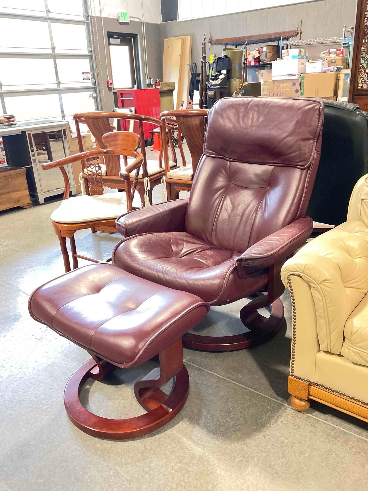 Vintage Oxblood Red LeatherRest by Lane Stressless Style Recliner Chair w/ Ottoman. See pics. - 2