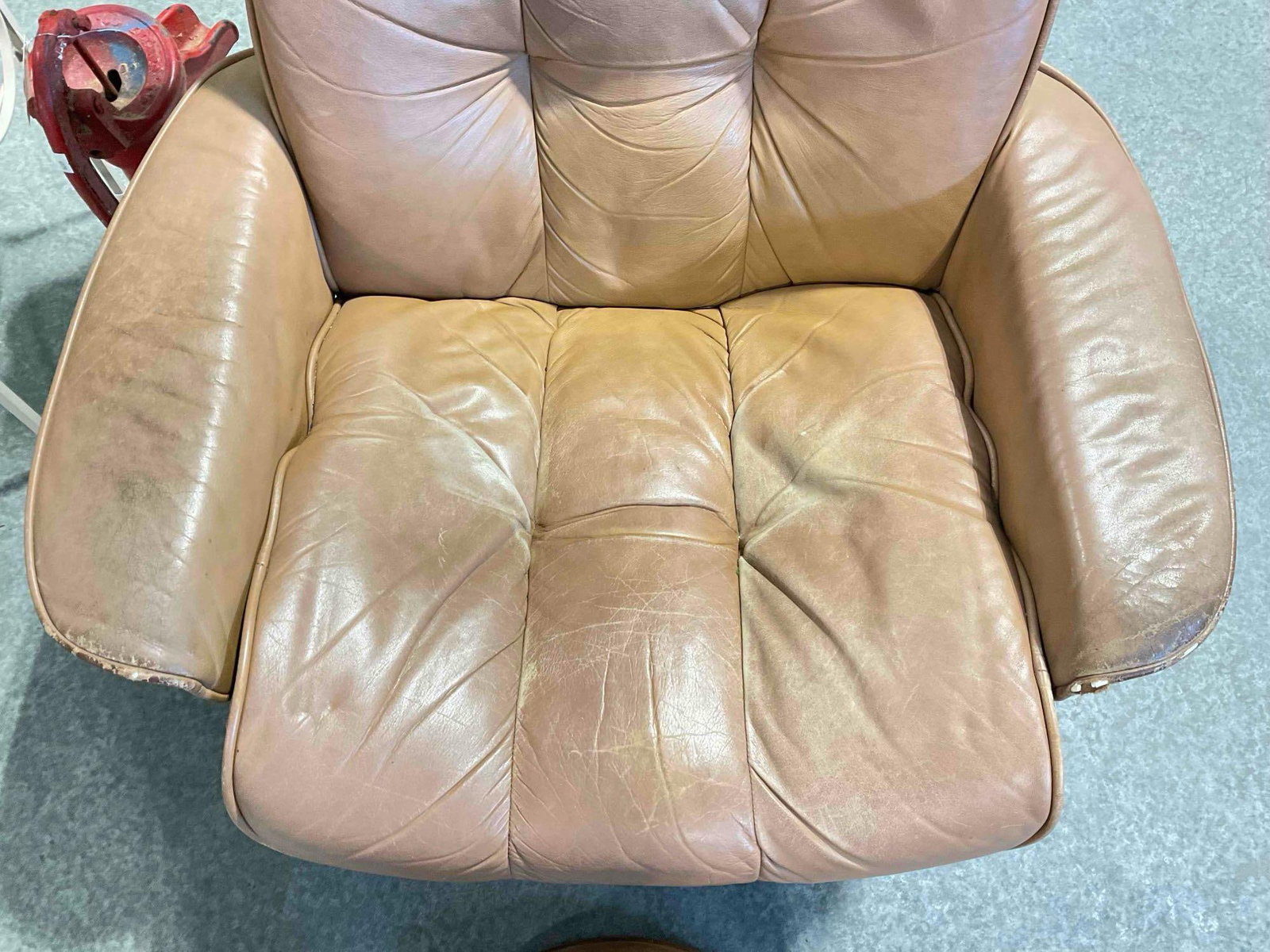 Vintage Latte Brown LeatherRest by Lane Stressless Style Recliner Chair w/ Ottoman. Fair Cond. - 4