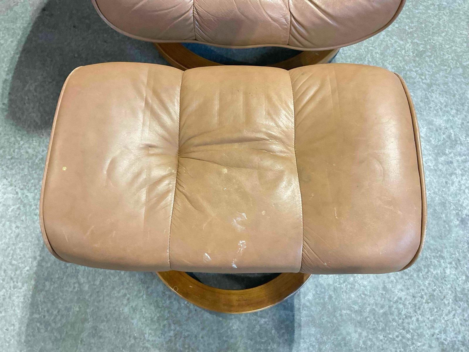 Vintage Latte Brown LeatherRest by Lane Stressless Style Recliner Chair w/ Ottoman. Fair Cond. - 6