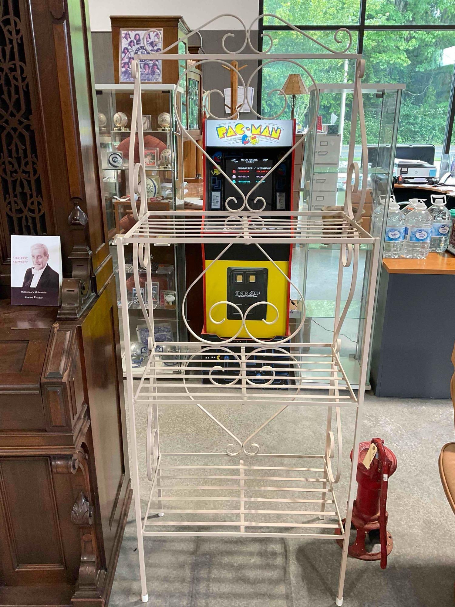 Charming Vintage Painted Off White Metal Baker's Rack w/ Heart Motif. Good Condition. See pics.: Charming Vintage Painted Off White Metal Baker's Rack w/ Heart Motif. Looks to be in Good Condition. Measures 24" x 16" x 69" Dm-6080 *Freight Required if shipped, Buyer Arranged/Responsibility*