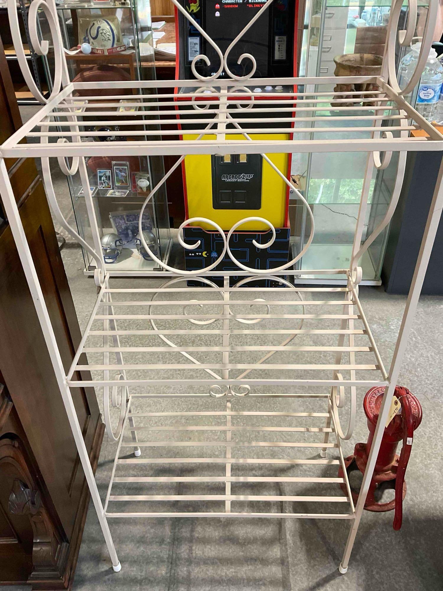 Charming Vintage Painted Off White Metal Baker's Rack w/ Heart Motif. Good Condition. See pics. - 4