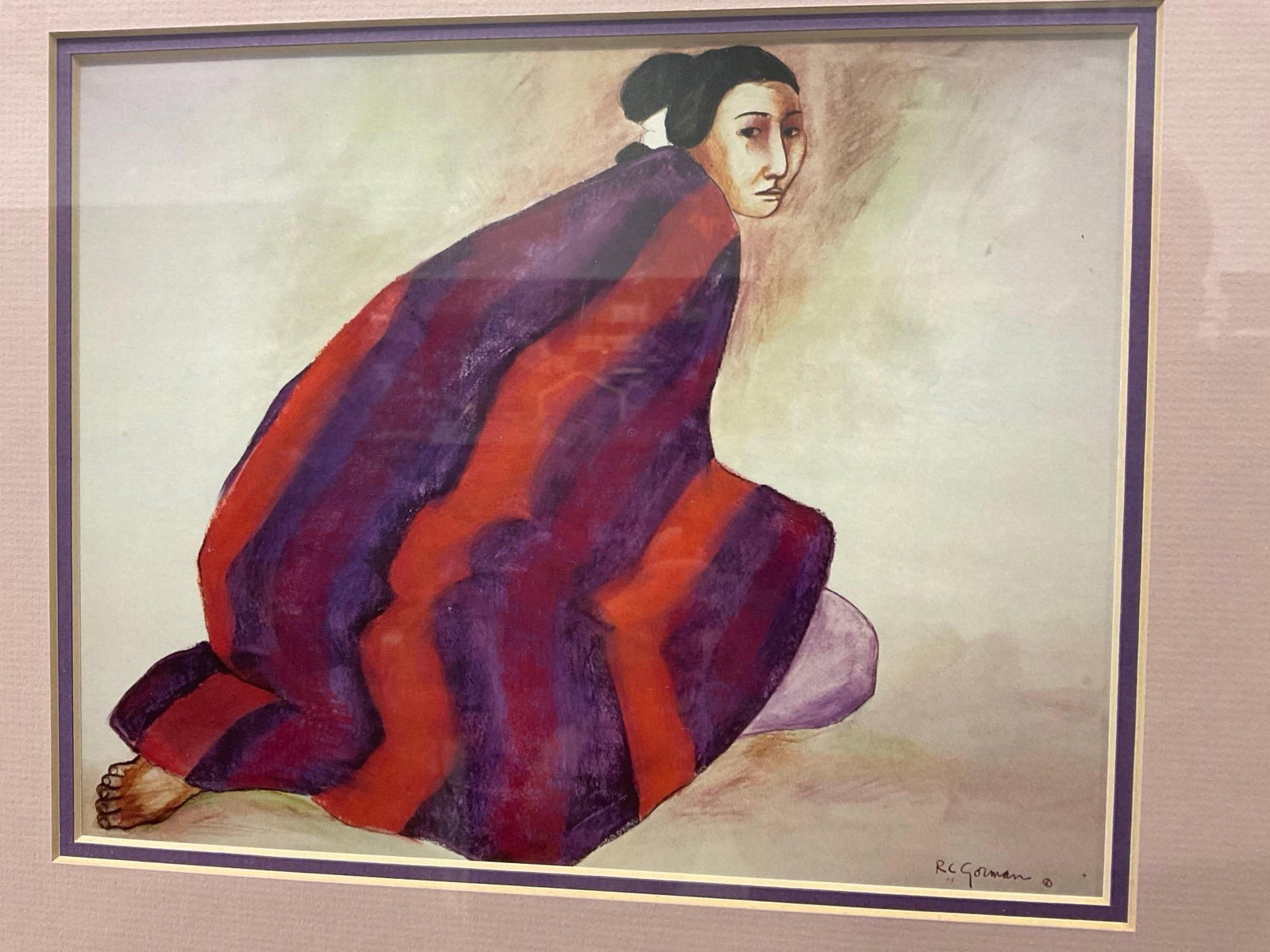 Framed Serigraph by Native American Artist R.C. Gorman, 14x16 inch, Woman w/Blanket - 2
