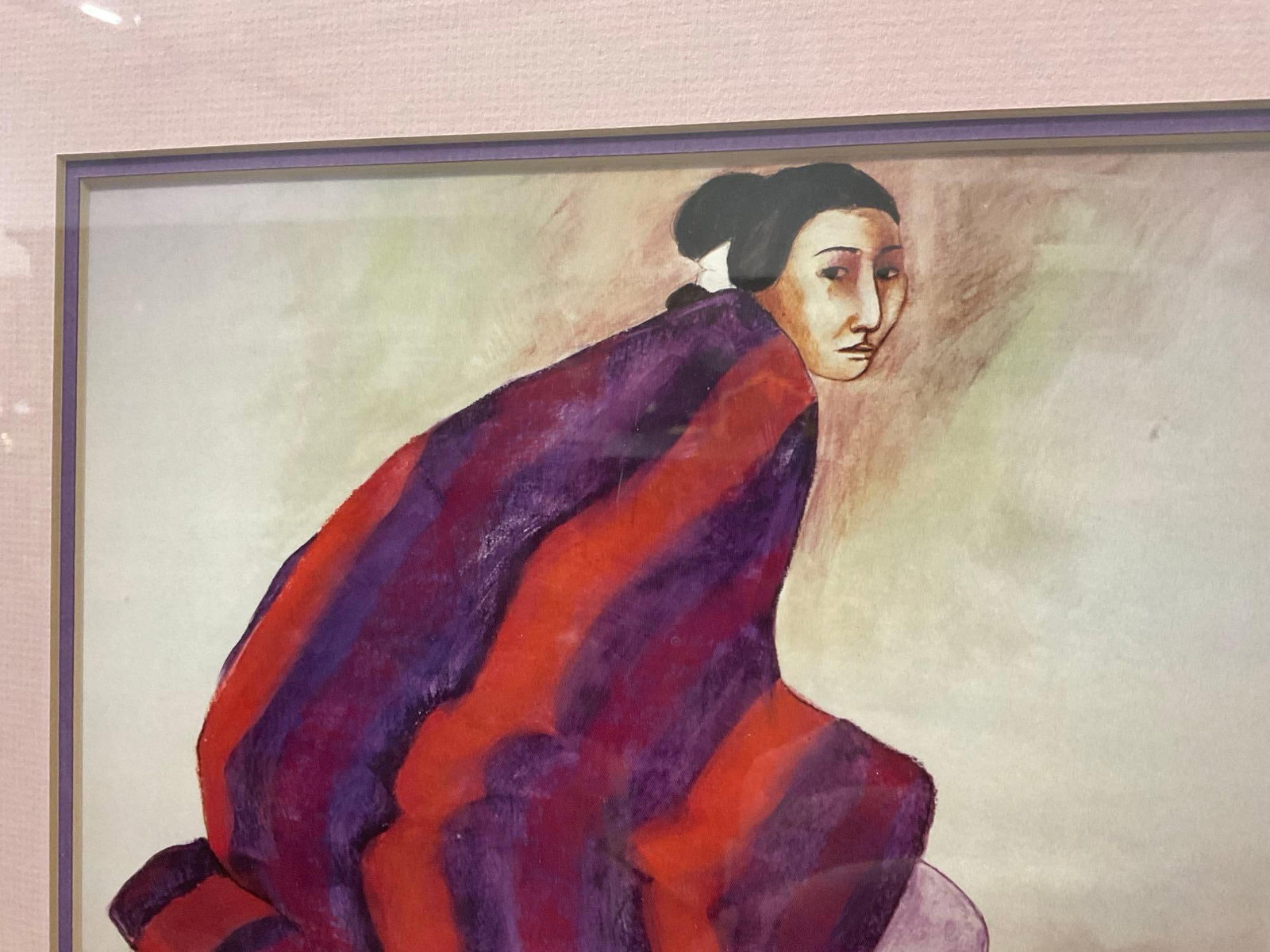 Framed Serigraph by Native American Artist R.C. Gorman, 14x16 inch, Woman w/Blanket - 4