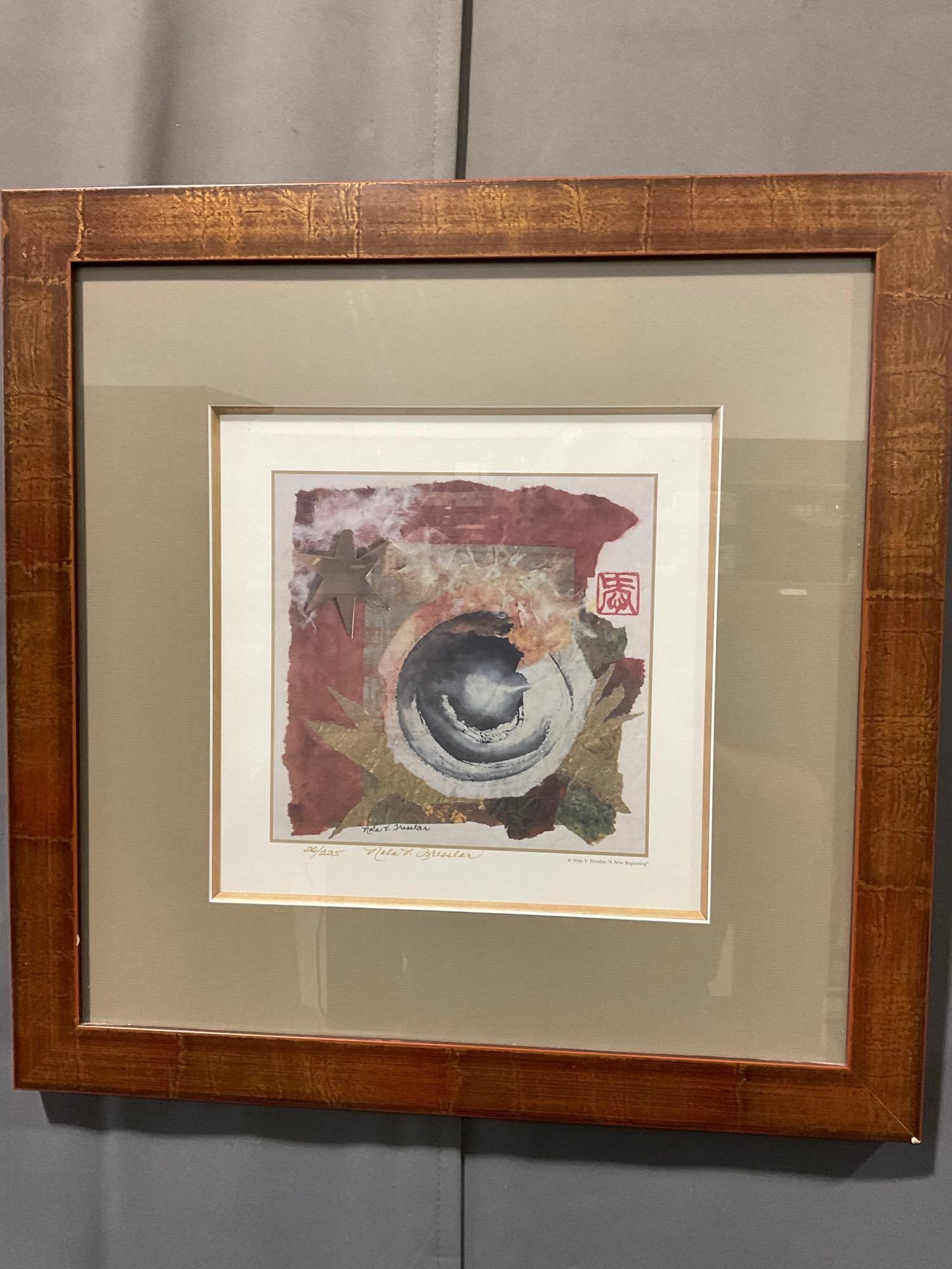 Framed Signed & #d 26/225 Litho titled A New Beginning by Nola V. Tresslar, PNW artist, 23x23 in: The piece is signed & numbered in the lower margin. Appears to be in good shape. The piece measures approx 23h x 23w x 3d inches. See pics. E-6080