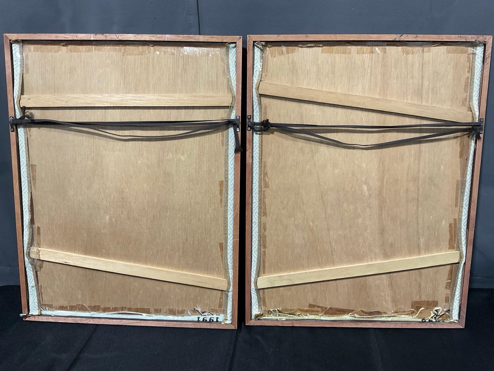 Pair of Framed Painted Woven Silk traditional geisha style pieces, 22h x 17w x 3d inches - 6