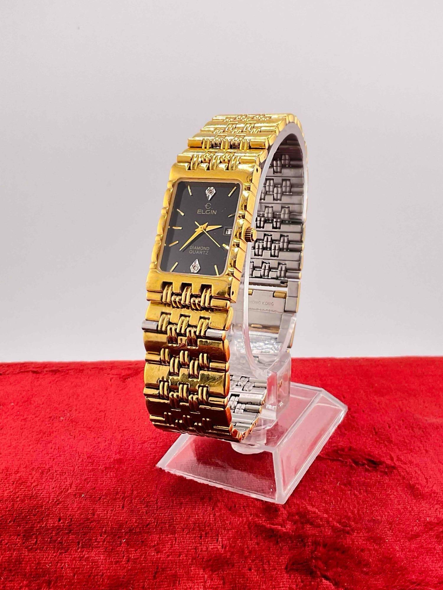 Vintage Elgin Diamond Quartz Movement Gold Tone Wrist Watch FM180. See pics.: Vintage Elgin Diamond Quartz Movement Gold Tone Wrist Watch FM180. Needs new battery, sold as is. DM-414