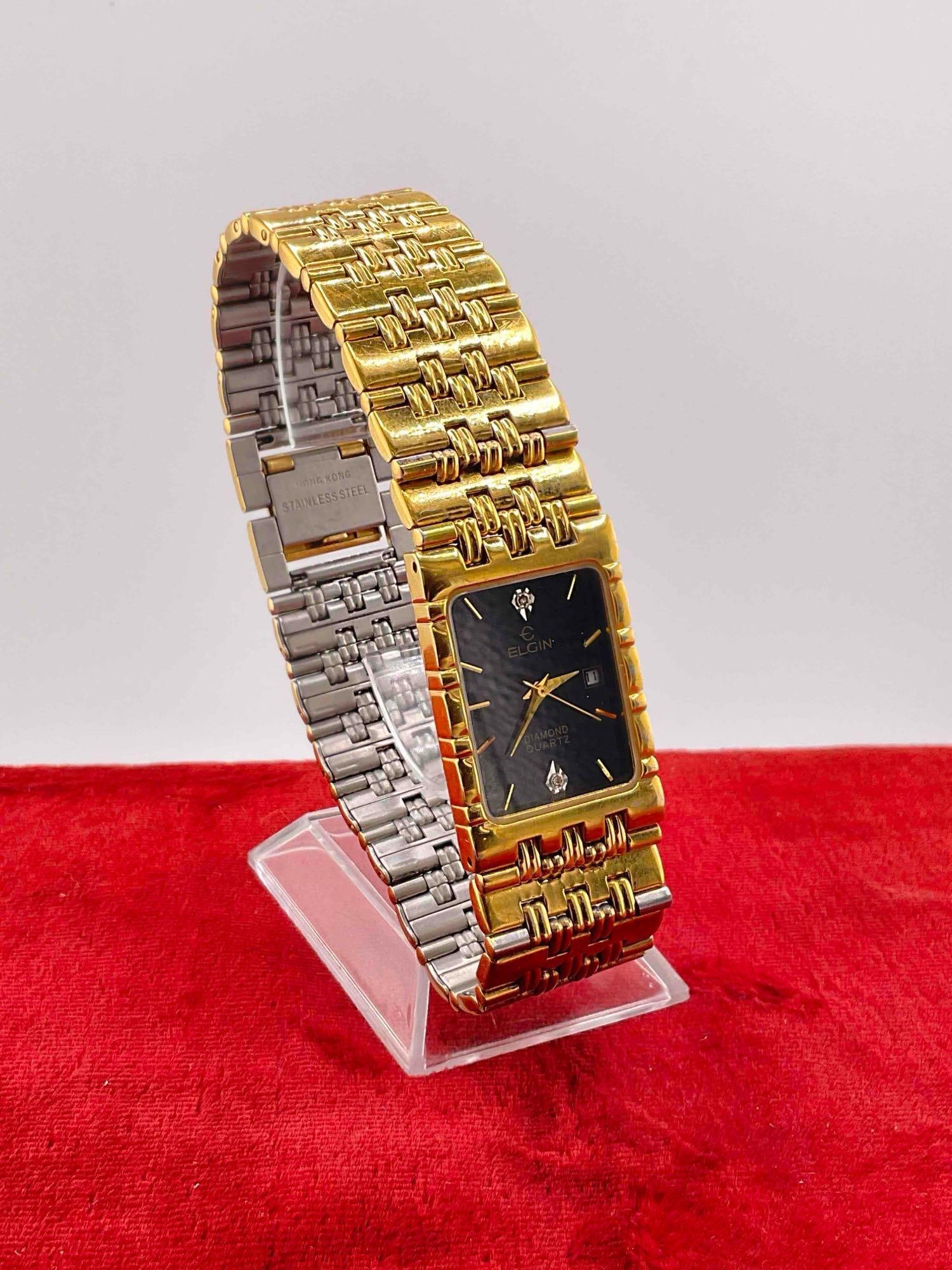Vintage Elgin Diamond Quartz Movement Gold Tone Wrist Watch FM180. See pics. - 2