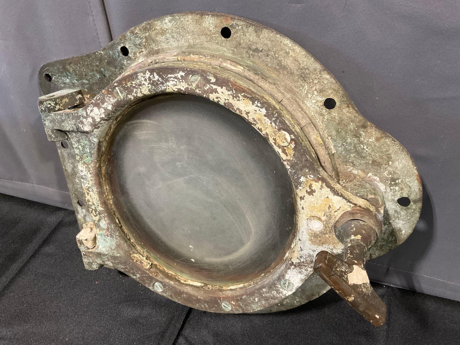 Antique Nautical Bronze Porthole Window, 16h x 18w x 8d inches, large screw closure, needs TLC - 2