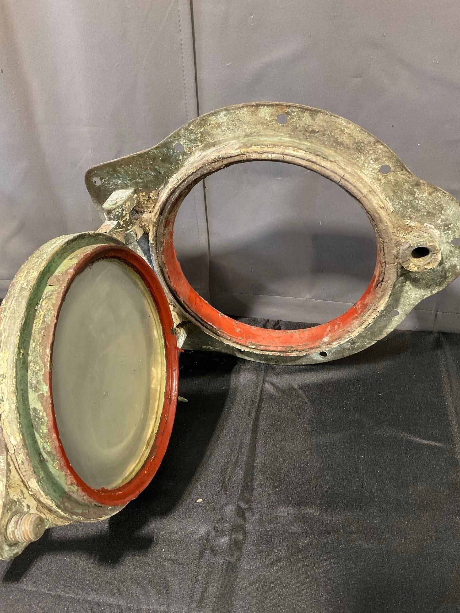 Antique Nautical Bronze Porthole Window, 16h x 18w x 8d inches, large screw closure, needs TLC - 3