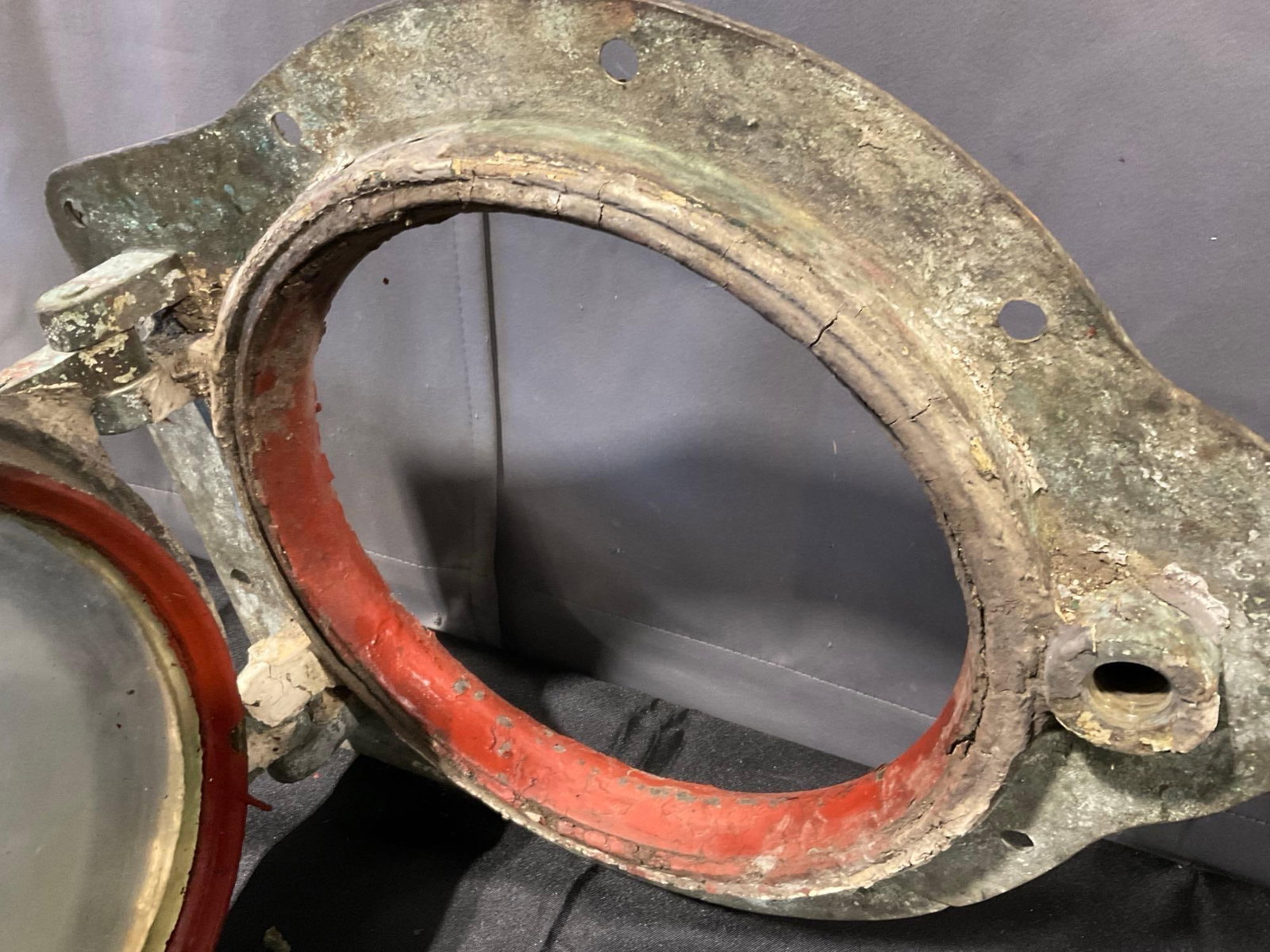 Antique Nautical Bronze Porthole Window, 16h x 18w x 8d inches, large screw closure, needs TLC - 5