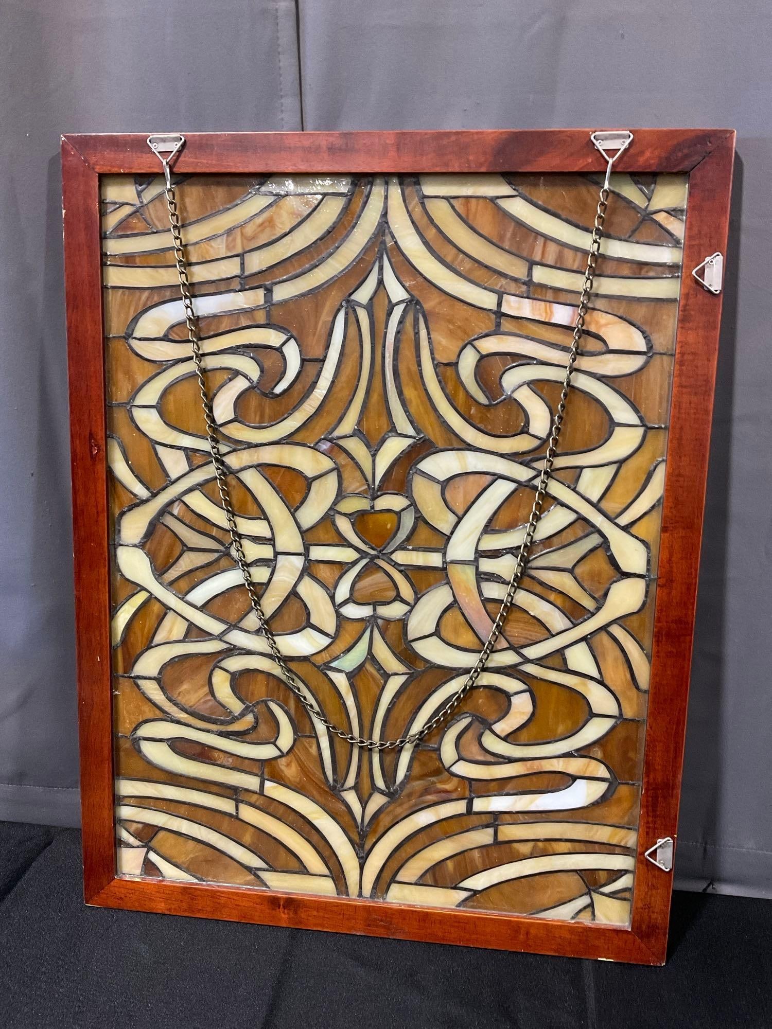 Unique Iridescent Stained Glass Panel, Red Wood Frame, 27h x 22w x 3d inches - 5