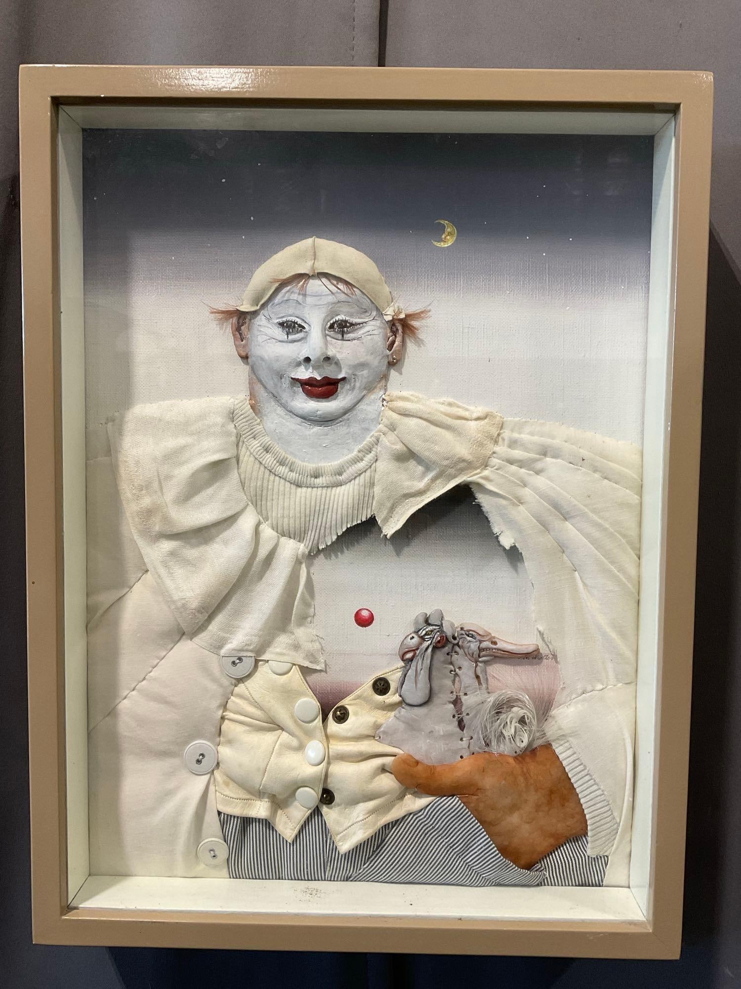 Framed Signed Mixed Media by Sylvia Nestler, Untitled 18x14 in, Clown piece, Fabric, Painting & C... (1 of 5)